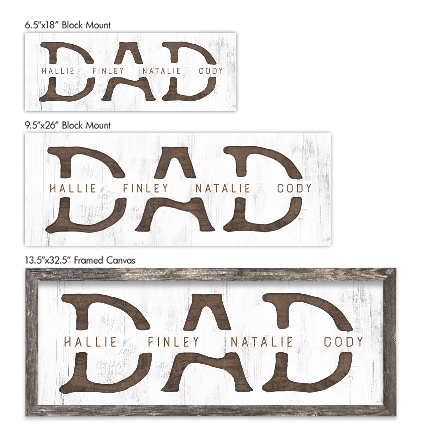 Dad & Children - Personalized Father'S Day Sign (13.5''X32.5'' Framed Canvas - Whitewash Wood)