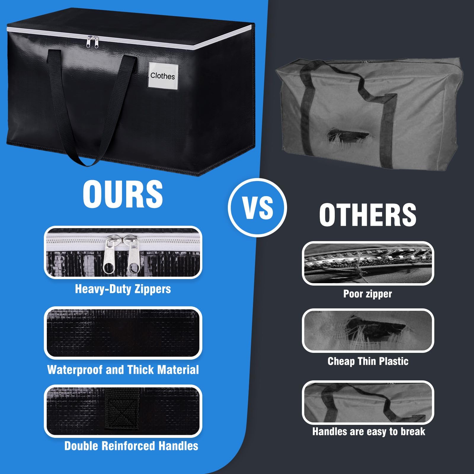 BlissTotes Moving Bags  Heavy Duty Moving Boxes with Zippers Top and Sturdy Handles  Storage Bags for Space Saving and Packing  Collapsible Moving Supplies  Storage Totes (93L  4-Pack  Black)