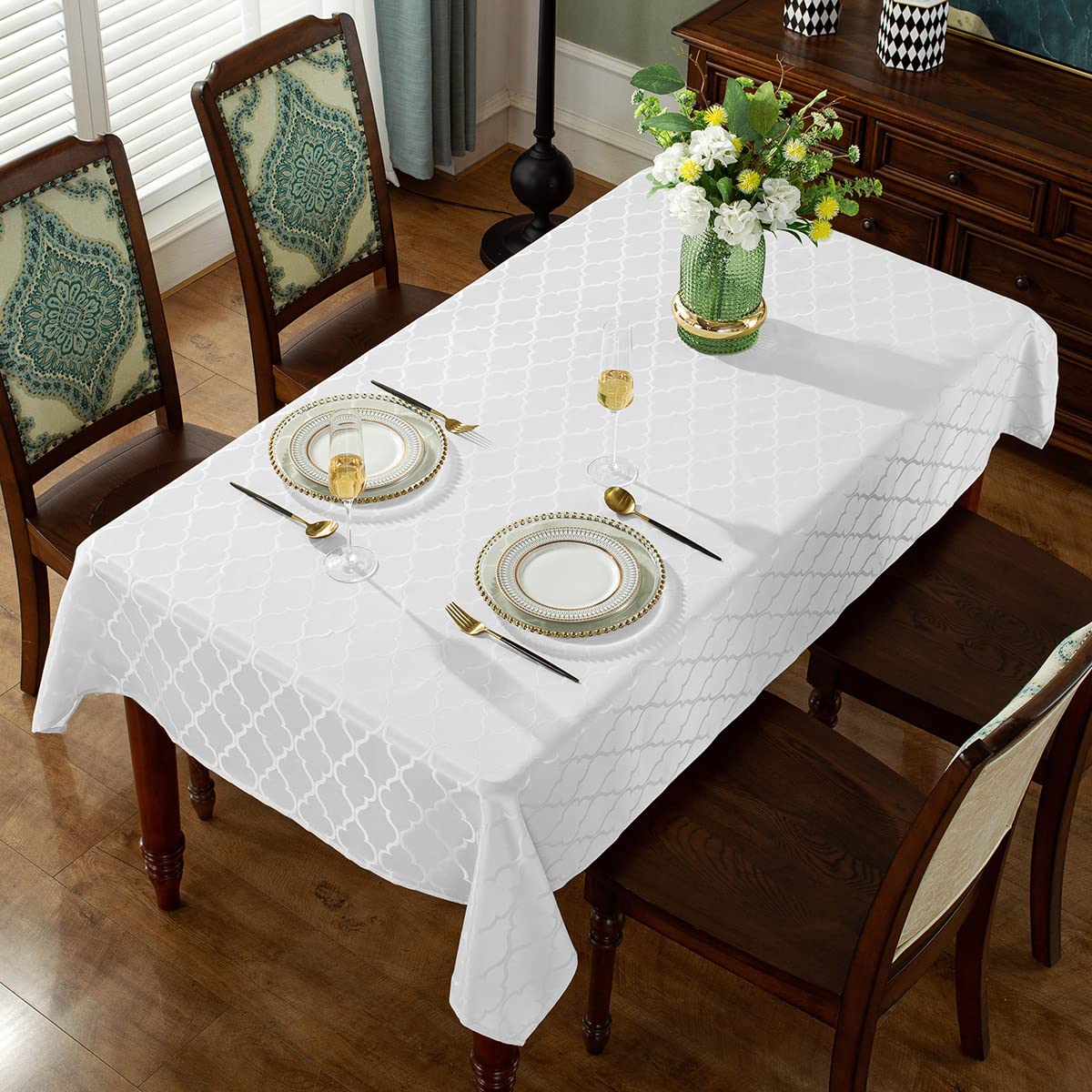 Sastybale Jacquard Tablecloth Damask Pattern Table Cloth Spillproof Wrinkle Resistant Oil Proof Polyester Table Cover For Indoor