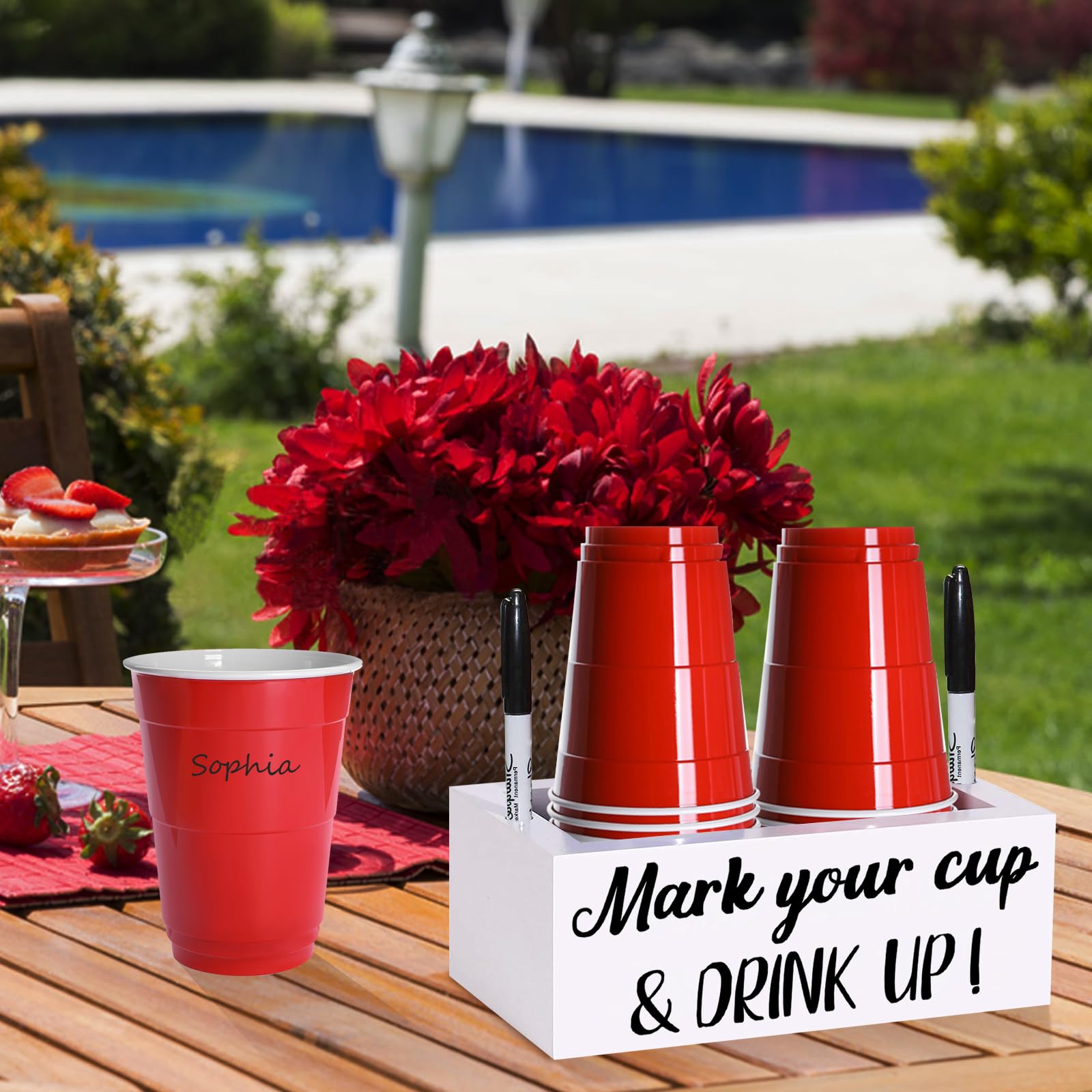 Double Disposable Cup Holder With Marker Slot Wooden Mark Your Cup And Drink Up Drink Dispenser 2 Sides Designs For Parties Farm