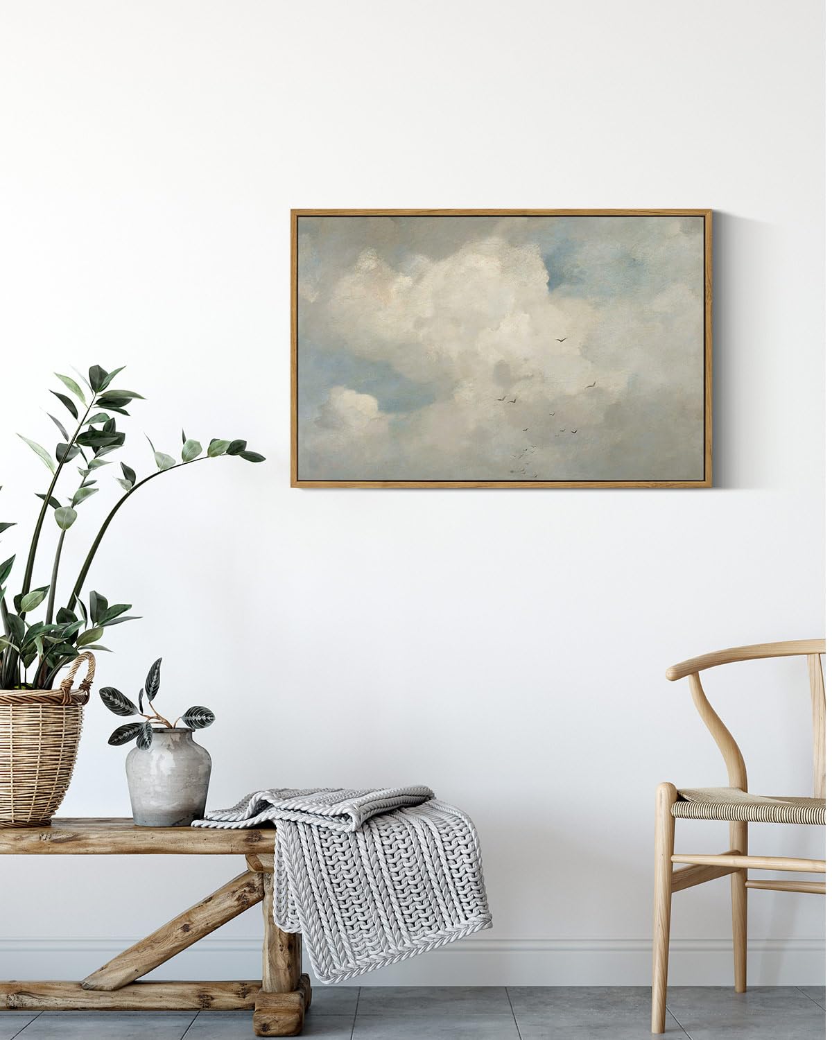 Insimsea Framed Canvas Wall Art Vintage Decor, Home Decor Classical Oil Paintings Sky Cloud Prints, Vintage Landscape Large Wall