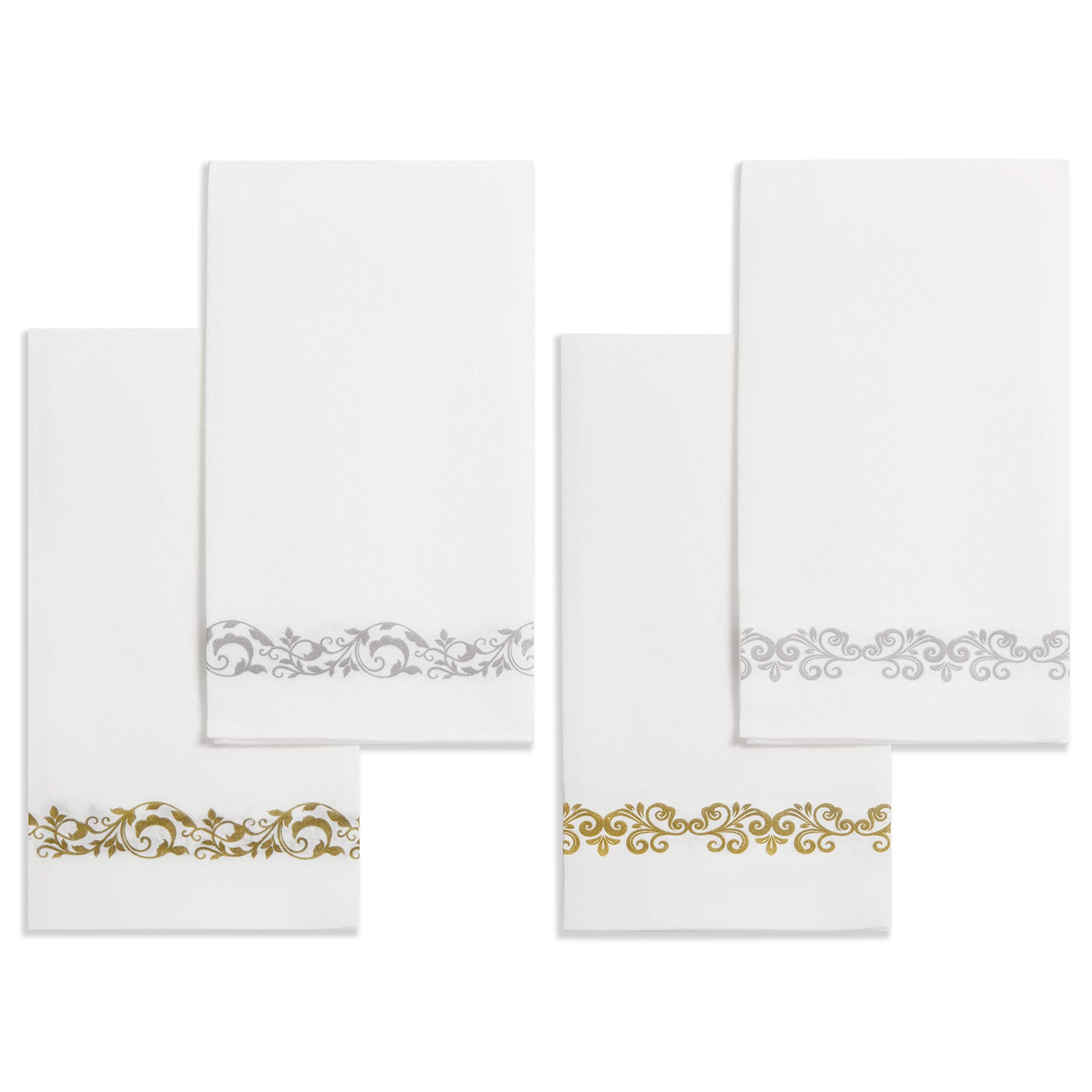 AH AMERICAN HOMESTEAD Disposable Paper Hand Towels for Bathroom Decorative - White Linen-Like Paper Napkins - Ideal For Guest Bathroom Dinner Party Or Wedding (Silver Vintage  100)