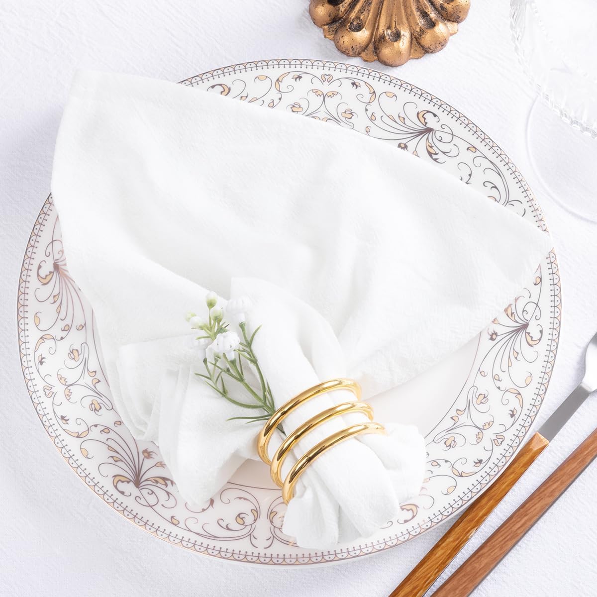 Mlmw White Linen Napkins Cloth Set Of 8 Cotton Dinner Napkins Cloth Bulk Washable 16''  16'' For Spring Wedding Party Baby Brida