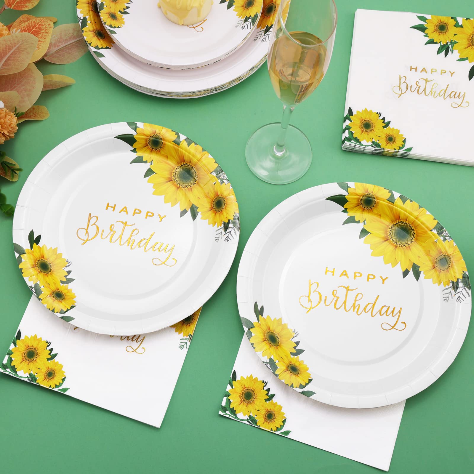 Gudvilla Sunflower Birthday Decorations for Women, Happy Birthday Plates and Napkins for Women Girl, Sunflower Party Decorations