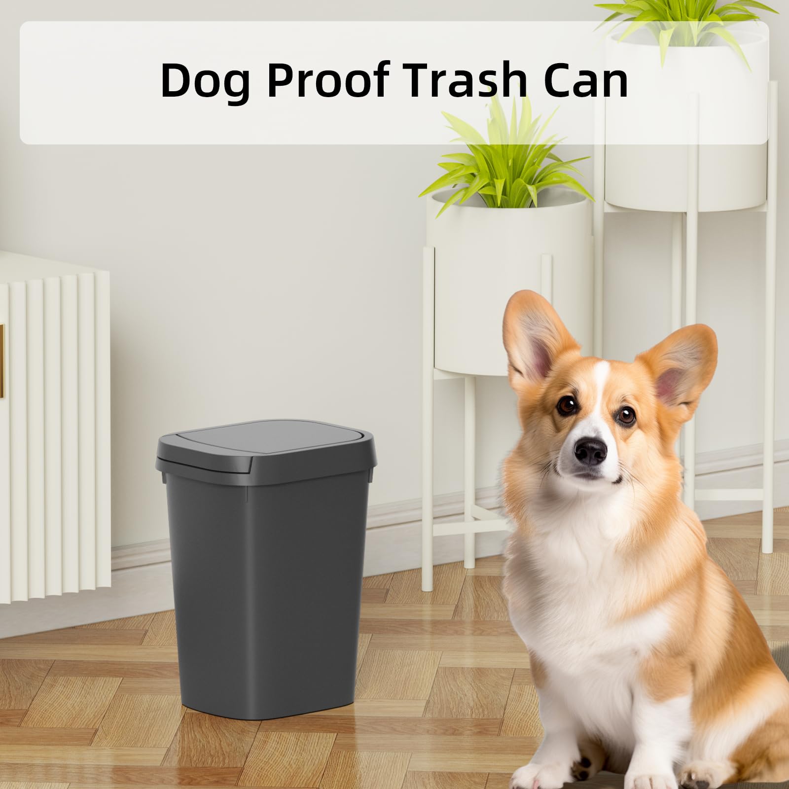 Ksskss 3 Pack Bathroom Small Trash Can With Lid, 2.6 Gallon Slim Garbage Bin With Pop-Up Lid, 10L Plastic Wastebasket With Press