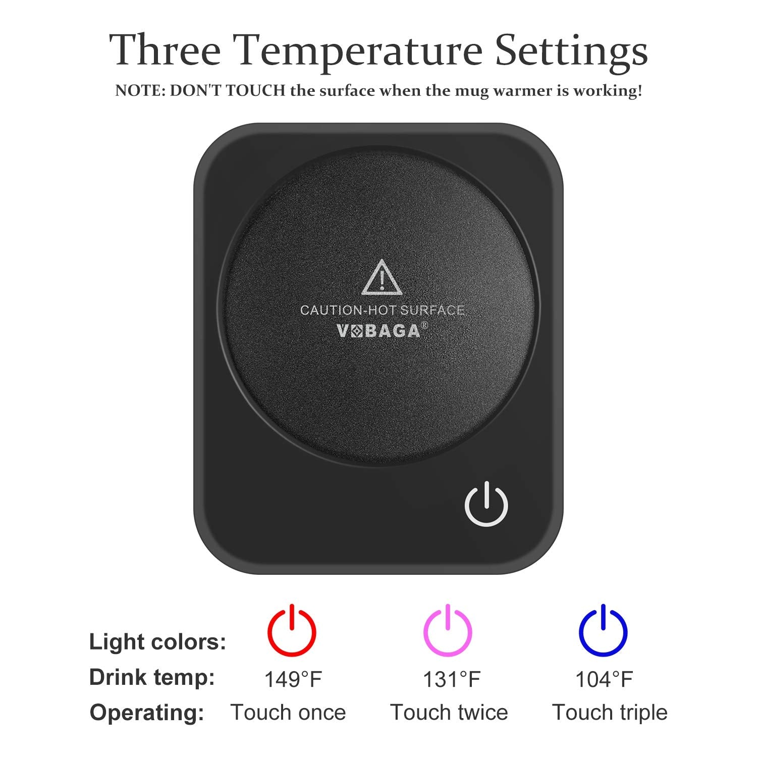Vobaga Coffee Mug Warmer (No Mug), Electric Coffee Warmer For Office Desk Accessories With Auto Shut Off, 3 Temperature Setting