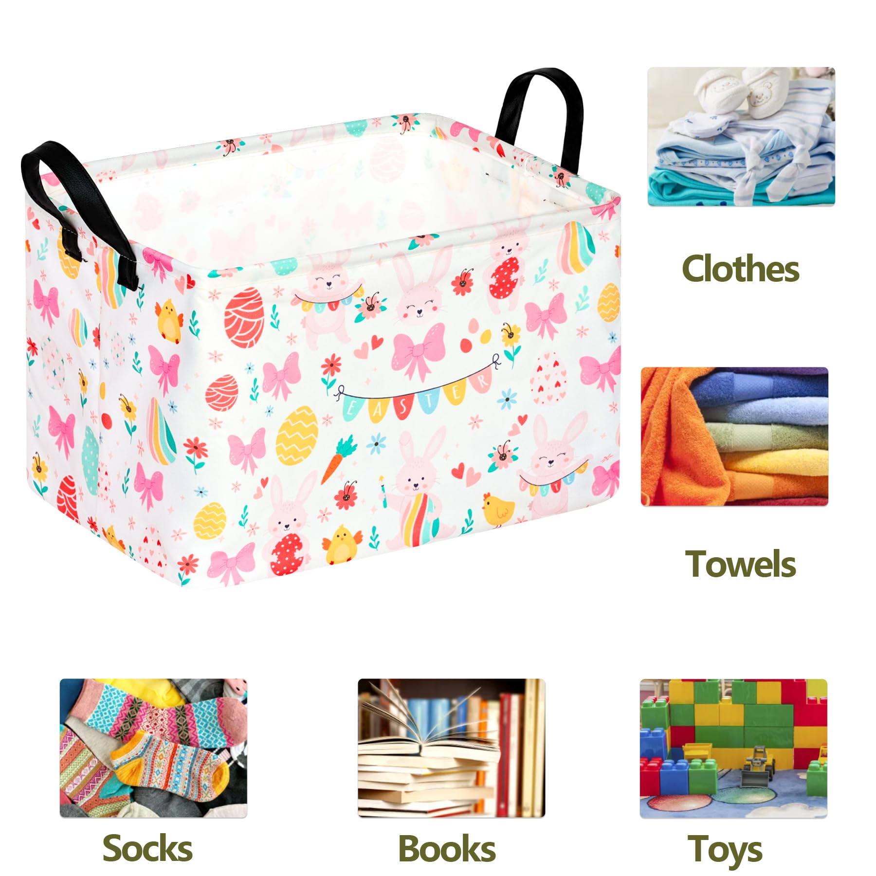 Acmuuni Easter Eggs Gift Rectangle Rabbit Shelf Basket Clothes Laundry Storage Box Toys Storage Bins, Bunny Basket For Kids,Laun