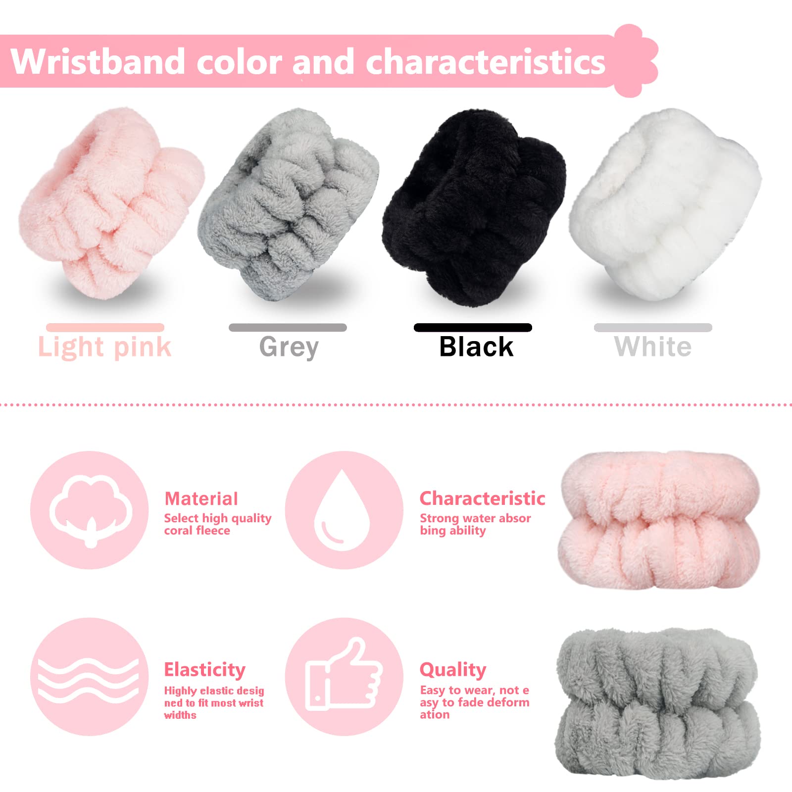 Taocar 8Pcs Wrist Bands For Washing Face, Face Washing Wristbands, Arm Wrist Towels For Washing Face, Spa Face Wash Wristbands,