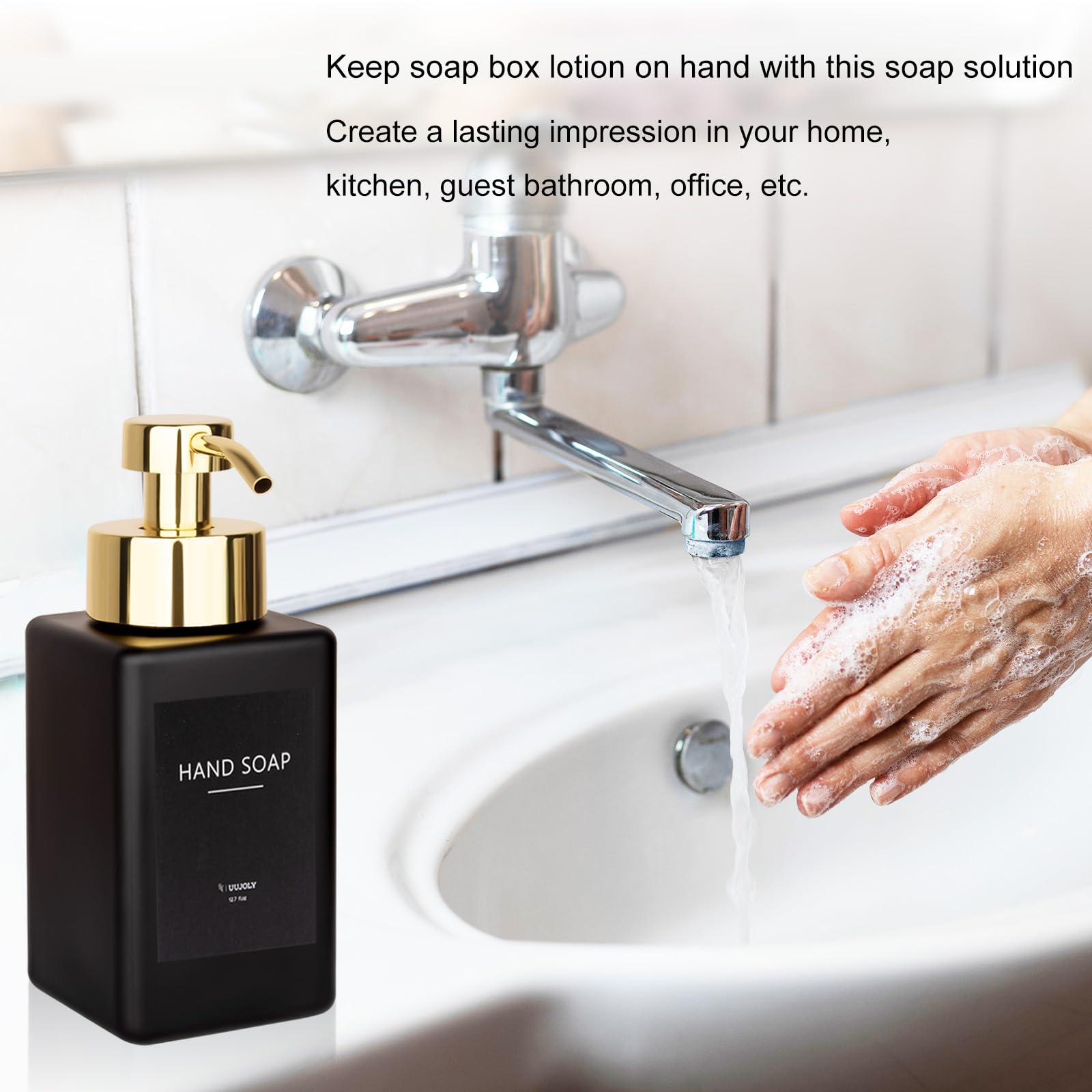 Foaming Soap Dispenser With Stainless Steel Pump, 12Oz Refillable Glass Liquid Dish Soap Bottles For Bathroom, Kitchen Sink, Hom