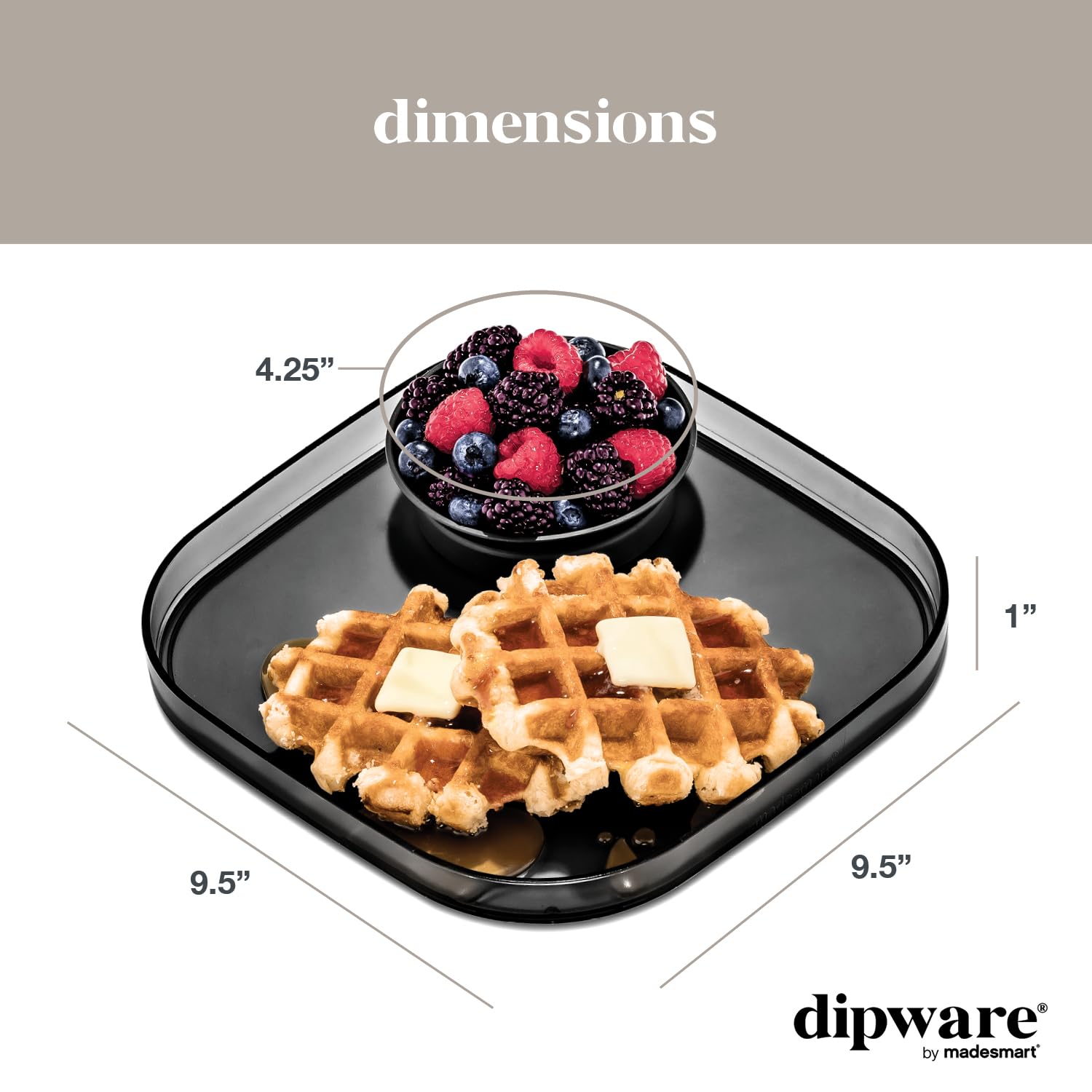 Madesmart Dipware Dinner Plate With Collapsible And Removable Dip Bowl For Meals And Appetizers; Reusable Serving Plate With Mul
