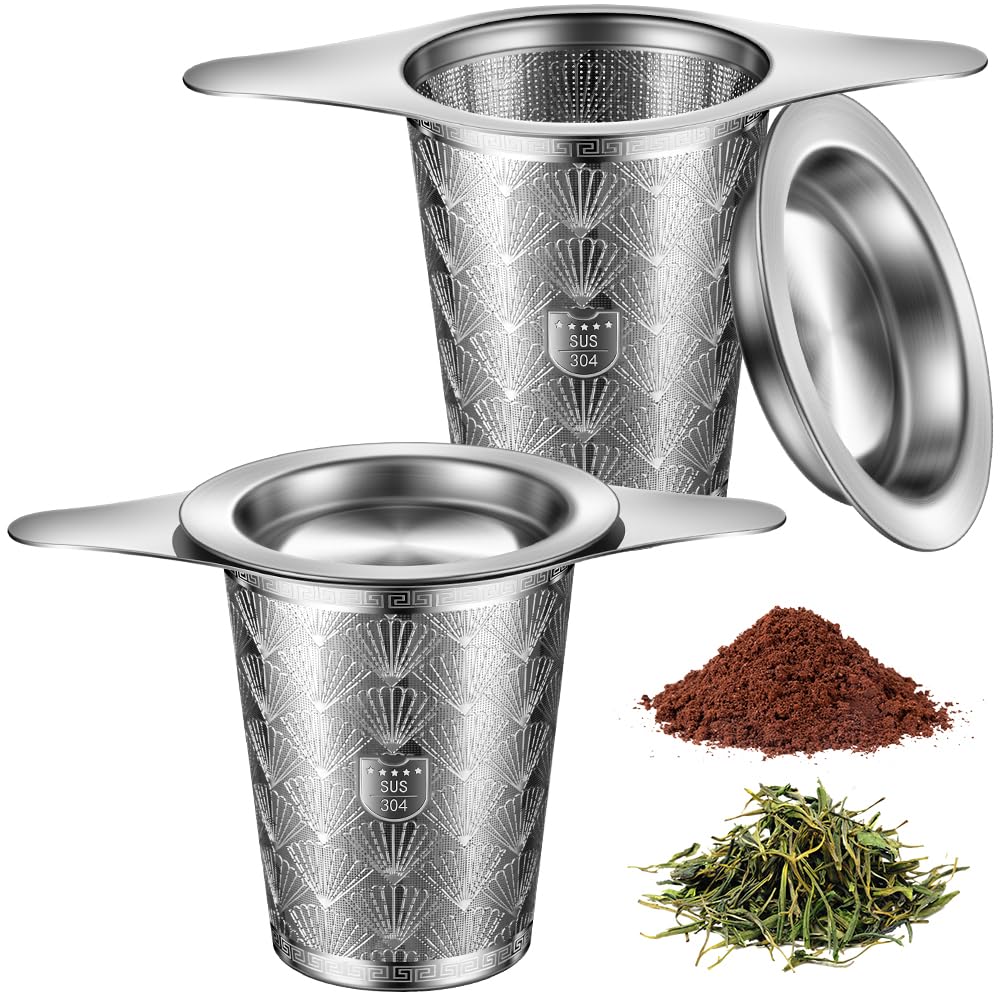 2Pack Extra Fine 18/8 Stainless Steel Tea Infuser BOMANSI BOMS Tea Strainer with Large Capacity & Perfect Size Double Handles fo
