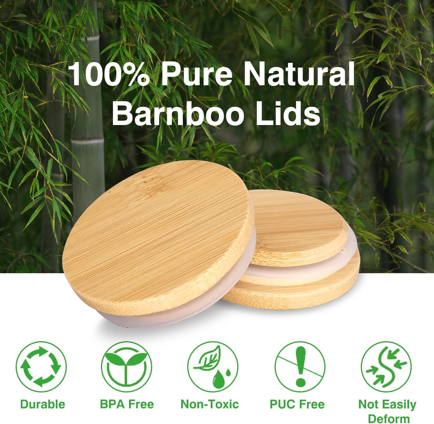 Fanshuge Oui Yogurt Jar Lids - 8PCS Reusable Silicone Lids for 5oz Jars, Bamboo Material, Airtight Seal