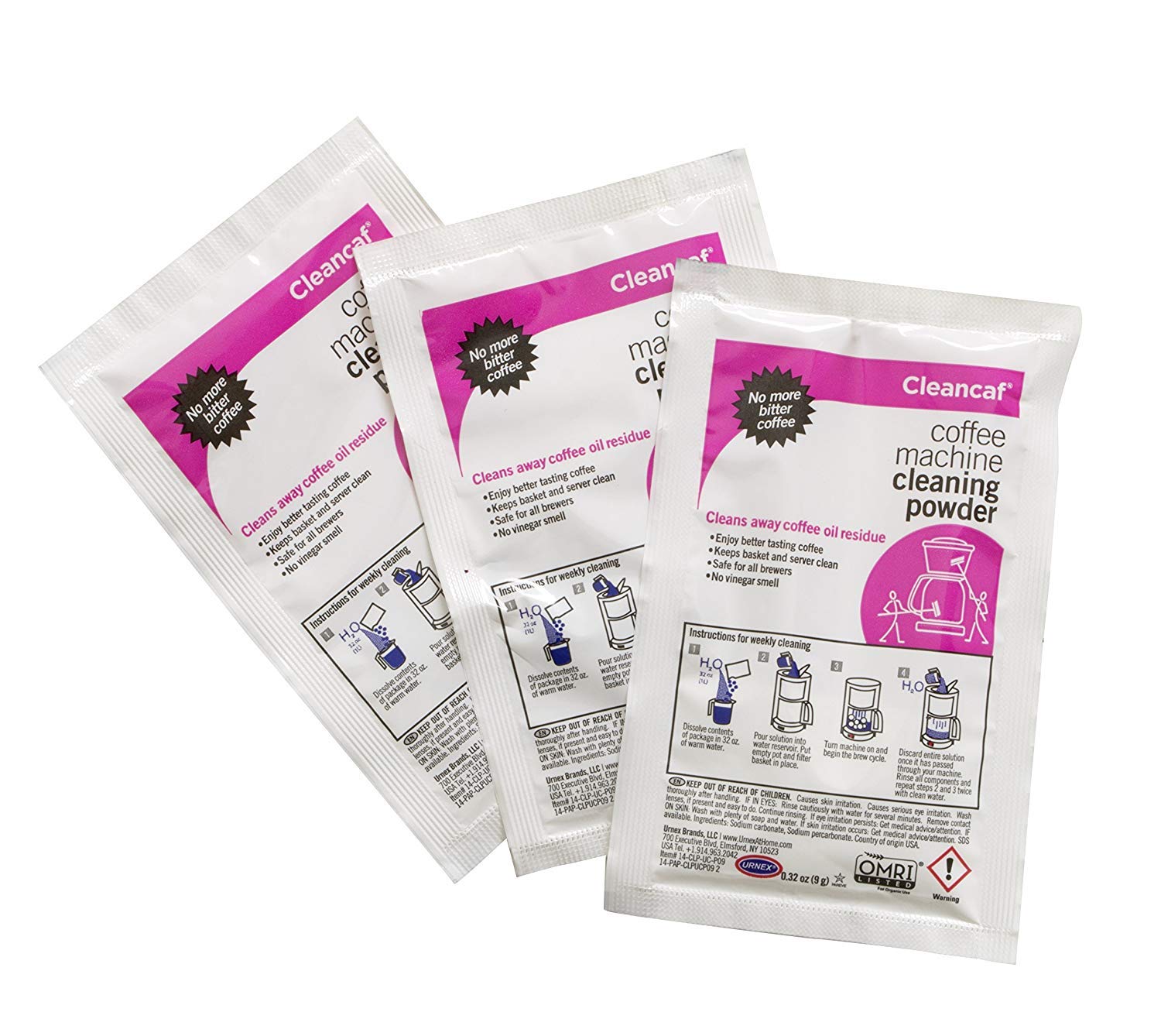 Urnex Coffee Maker And Espresso Machine Cleaner Cleancaf Powder - 2 Pack (6 Packets) - Safe On Delonghi Ninja Hamilton Beach Mr