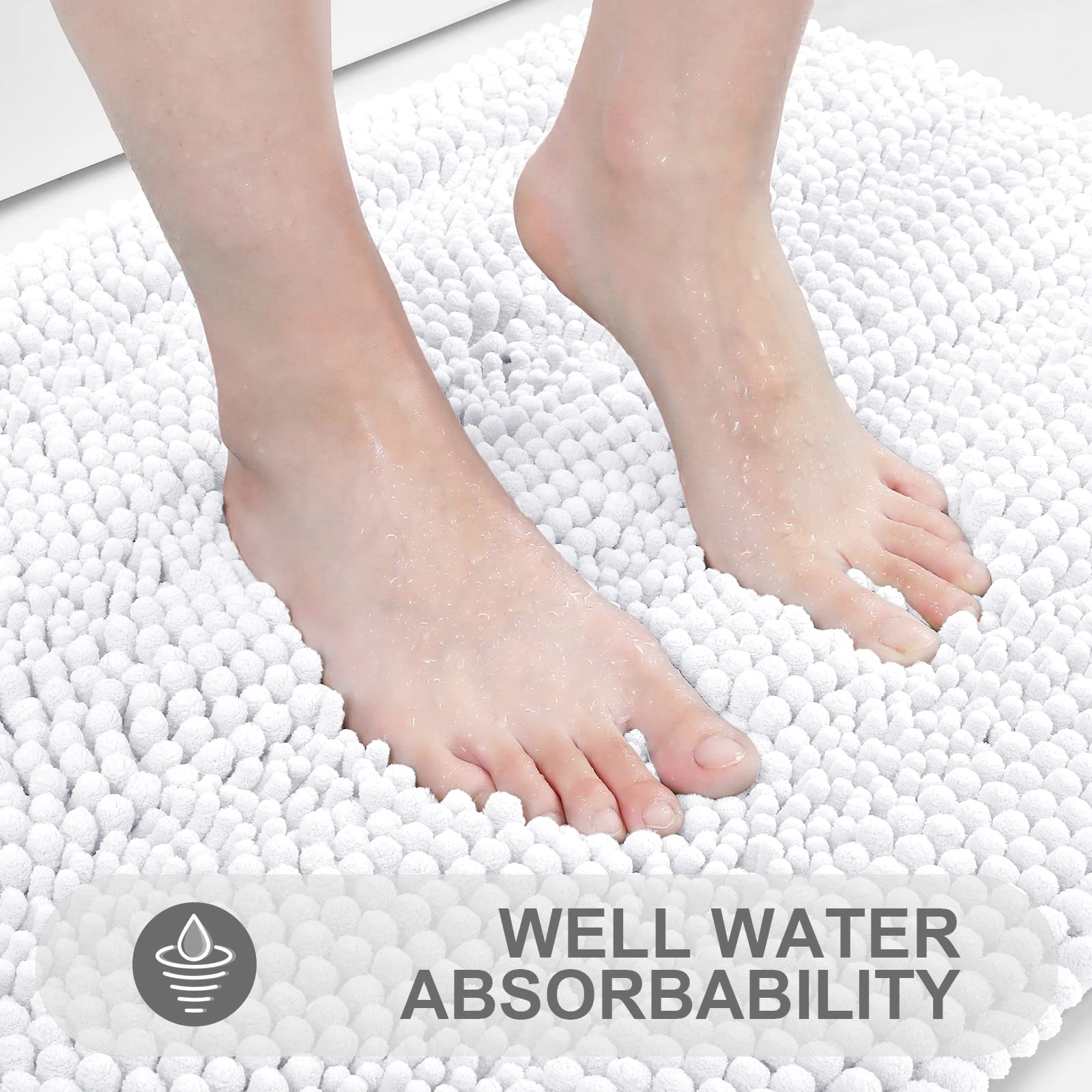 Grandaily Chenille Striped Bathroom Rug Runner  Extra Thick and Absorbent Bath Rugs  Non-Slip Soft Plush Shaggy Bath Carpet  Machine Wash Dry  Bath Mats for Tub  Shower and Bath Room  24x47  White