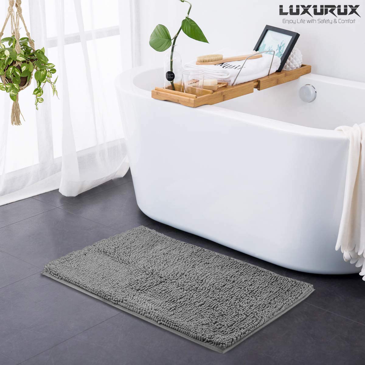 Luxurux Bath Mat-Extra-Soft Plush Bath Shower Bathroom Rug,1'' Chenille Microfiber Material, Super Absorbent Shaggy Bath Rug. Ma