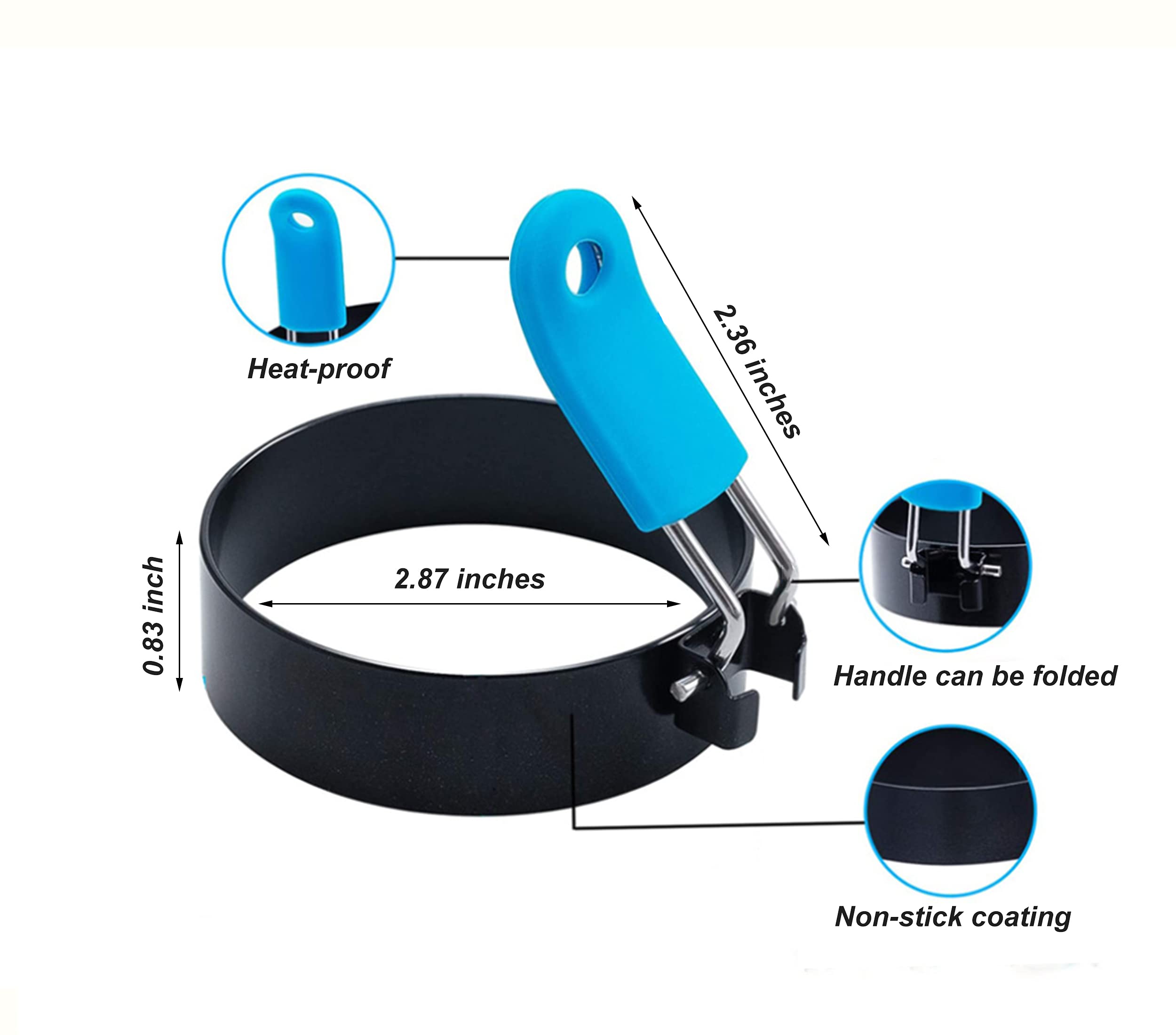 Borsun Set Of 4 Egg Rings For Egg Muffins, Round Egg Molds For Frying, Pancake Deep Egg Ring Bread Shaper Mold For Shaping Cooki