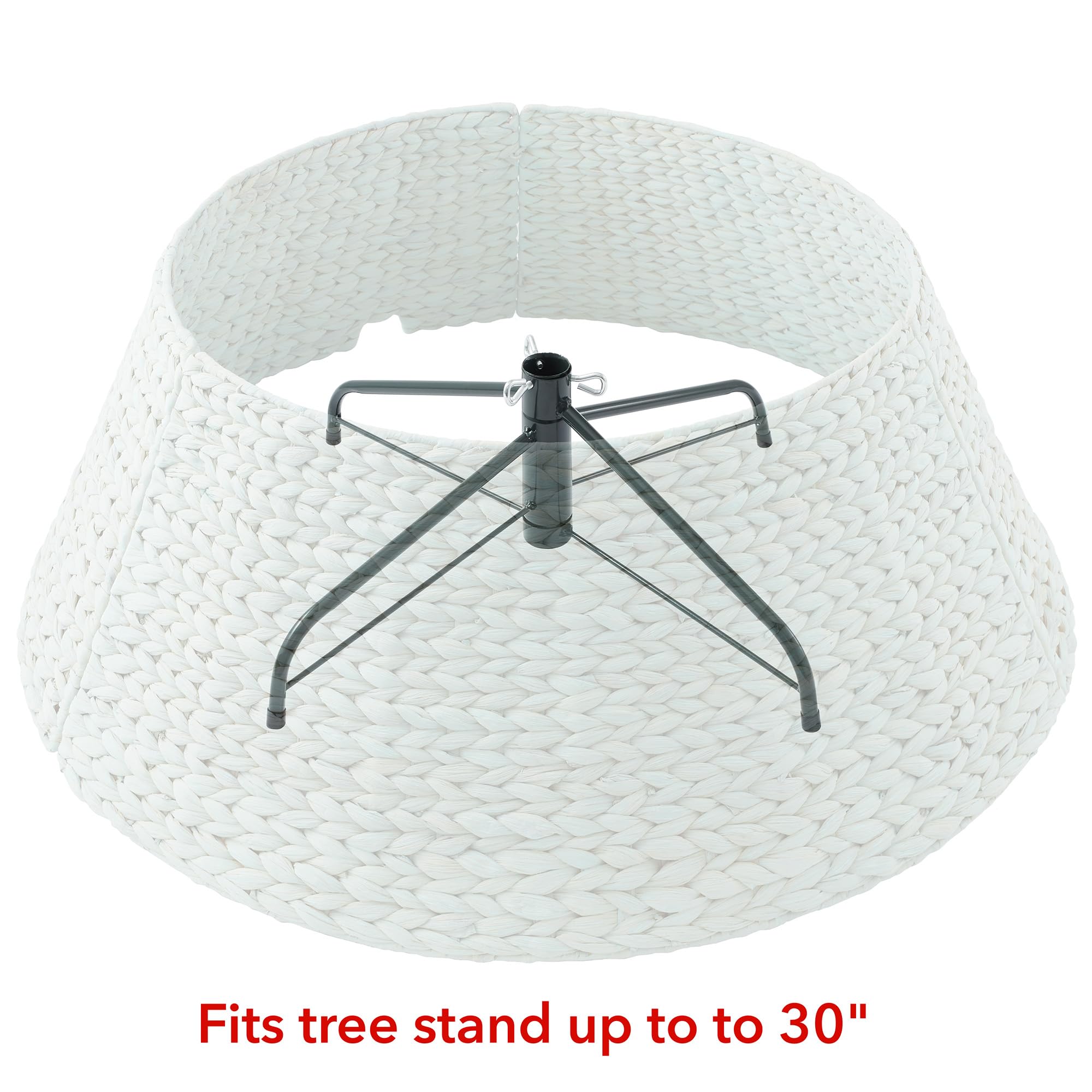 Casafield 32-Inch Christmas Tree Collar, Woven Water Hyacinth Tree Base Cover with Cord Cut Out, Seafoam