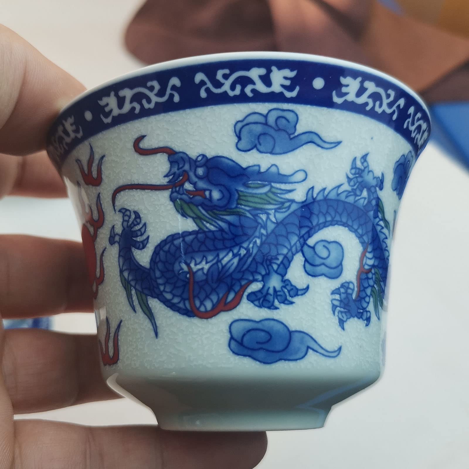 Gaiwan 5.5Oz Chinese Teacup Qinghua Porcelain Cup Dragon Phoenix Gongfu Tea Set (Dragon And Phoenix)
