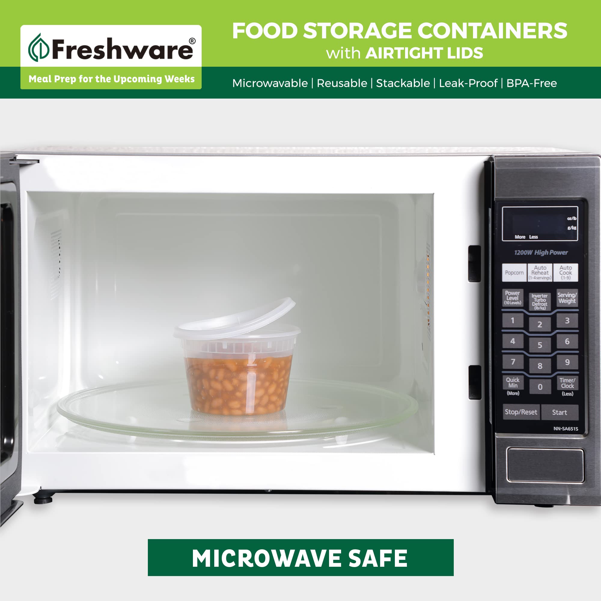 Freshware [240 Pack] 16 Oz Food Storage Containers With Lids, Plastic Containers, Freezer Safe | Meal Prep | Stackable | Leakpro