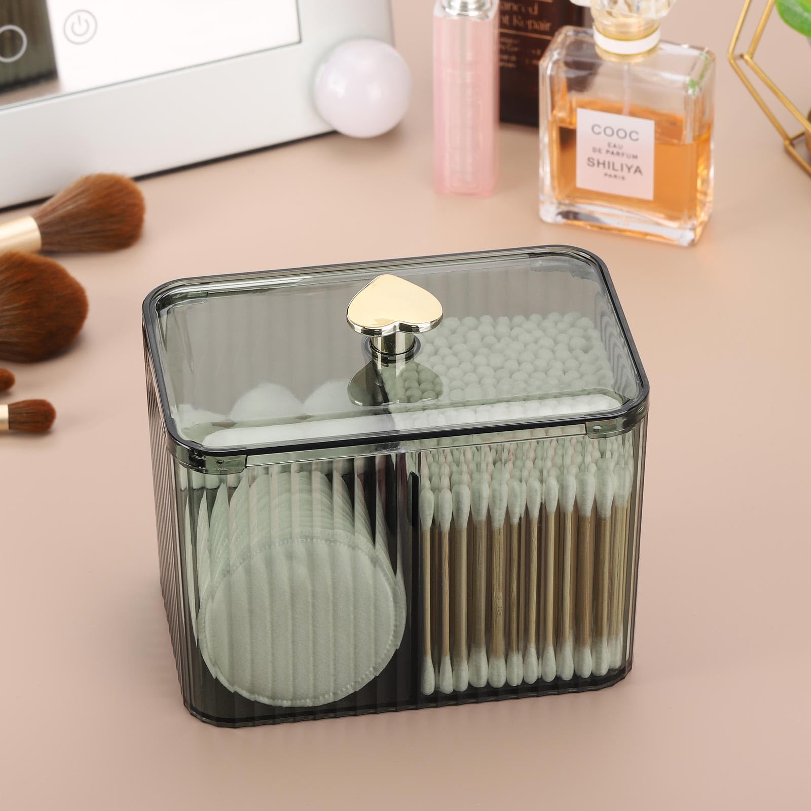 Tbestmax Qtip Holder Dispenser 3-Section Clear Cotton Swab/Pad/Ball Holder Container 3 Grids Bathroom Organizer Jar Cosmetics St