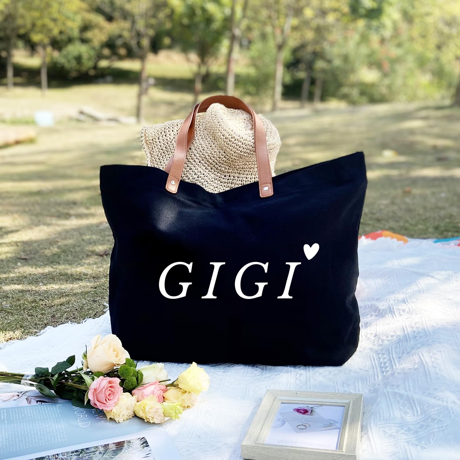 Lamyba Gigi Gifts For Grandma, Christmas Gifts For Gigi, Grandma Gifts, Gigi Tote Bag With Gigi Makeup Bag, Black