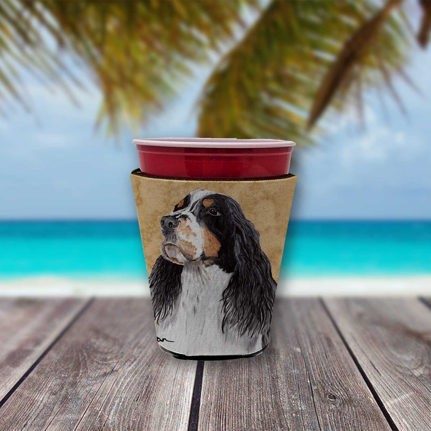Springer Spaniel Red Solo Cup Beverage Insulator Hugger