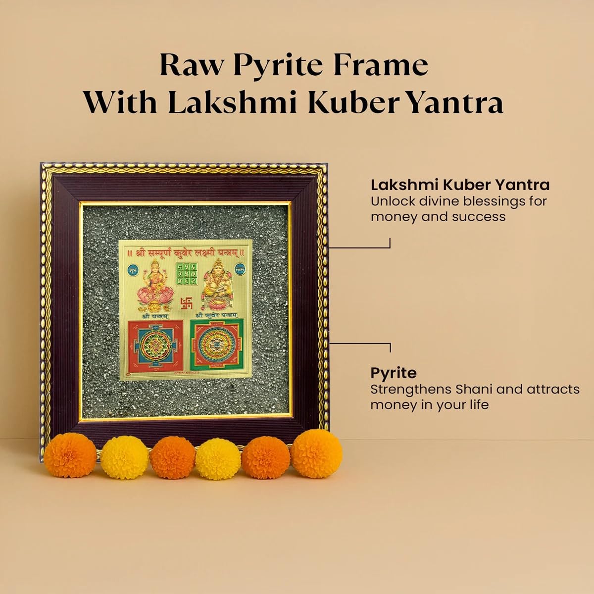 Astrotalk Lakshmi Kuber Yantra on Raw Pyrite Frame | Pyrite Attracts Money, Yantra Brings Wealth | Invoke Laxmi & Kuber for Blessings & Stability | Vastu items for Home & Office | 19x19x1 cm | 1 Piece