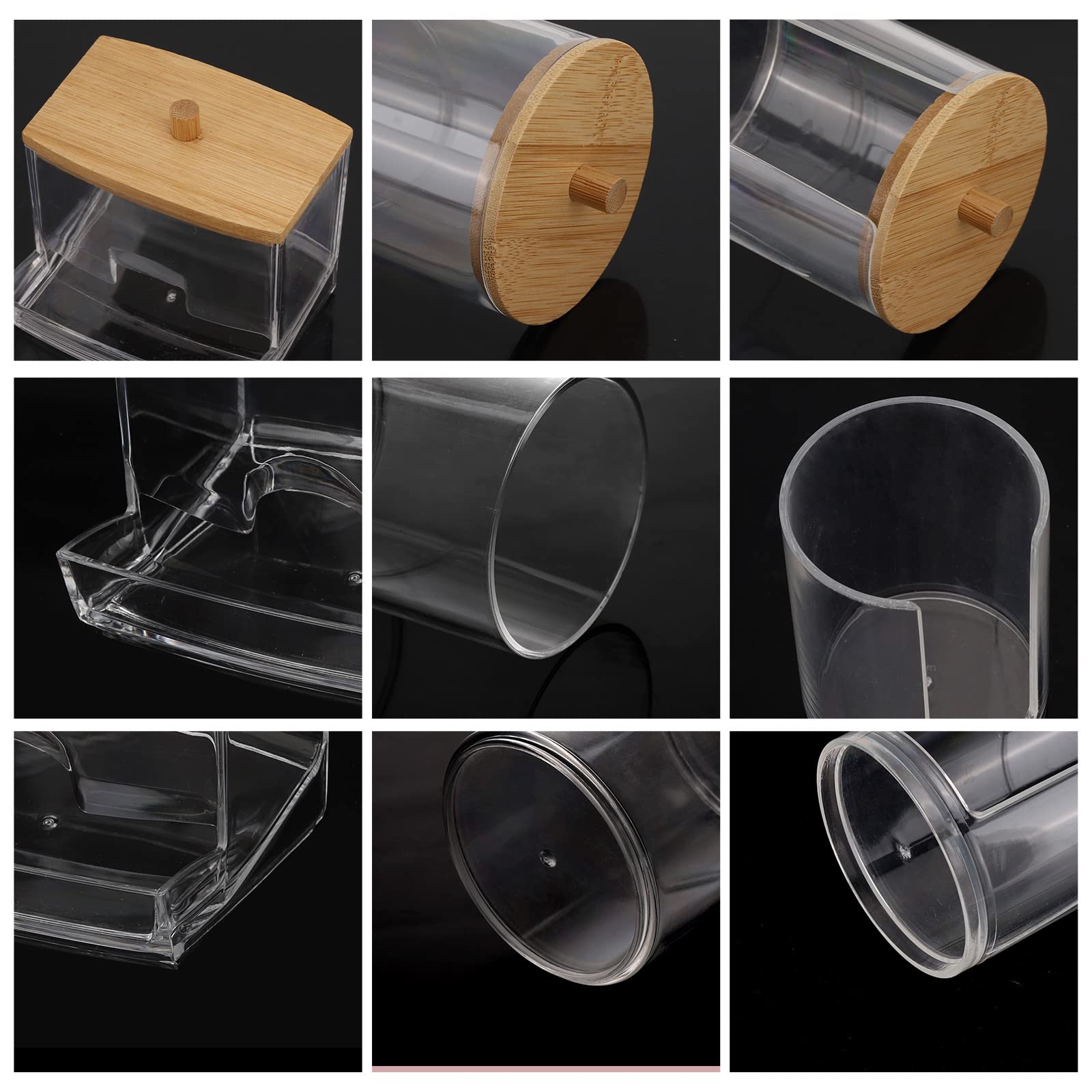 Tbestmax Bathroom Organizer Accessories Set-10 OZ 7 OZ Qtips Holder Storage with Brown Wood Lids  Cotton Ball/Swabs Dispenser  Apothecary Container Jar 3 Pcs