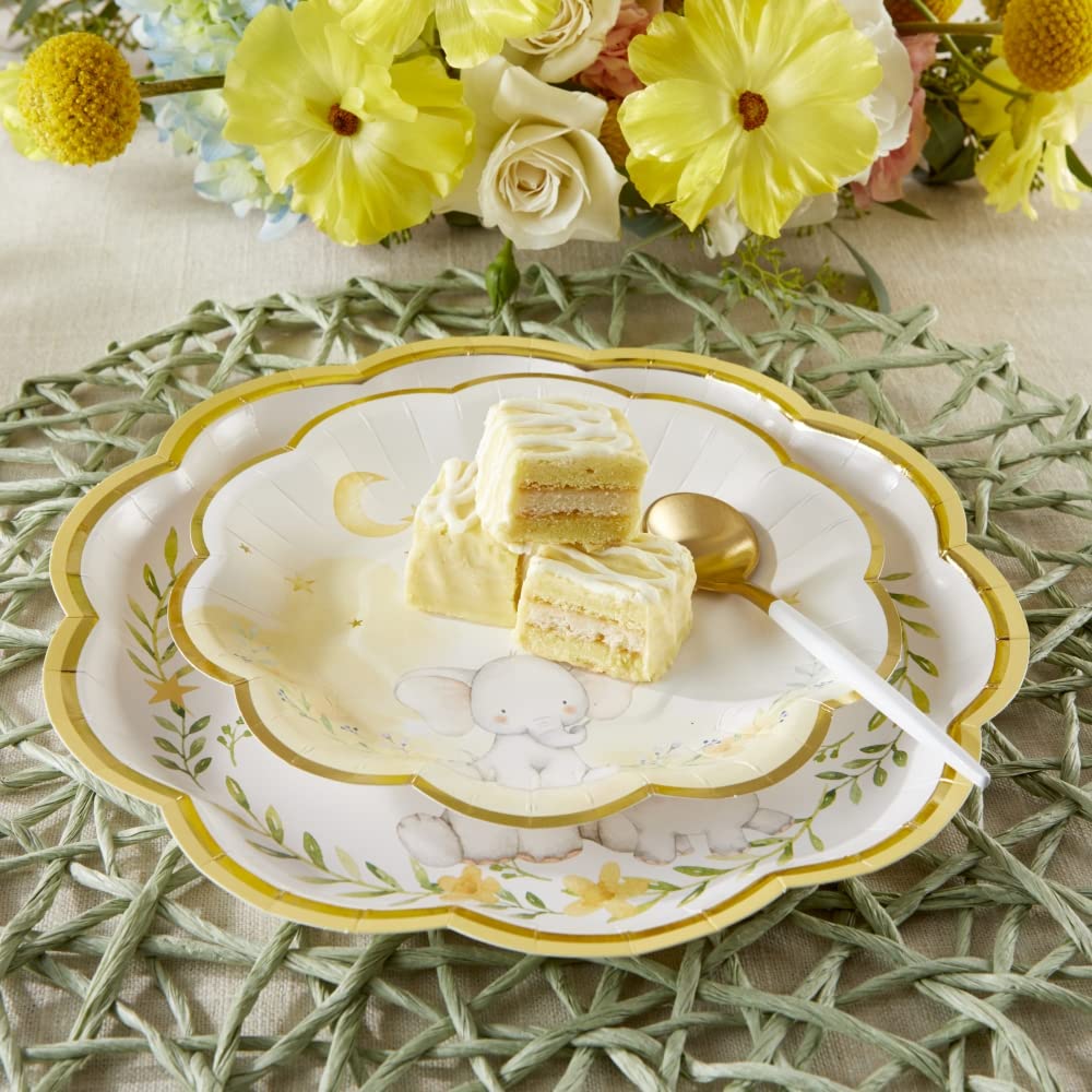 Kate Aspen Elephant Baby Shower 7 In. Premium Decorative Paper Plates (350 Gsm Weight -Set Of 16) | Party Supplies