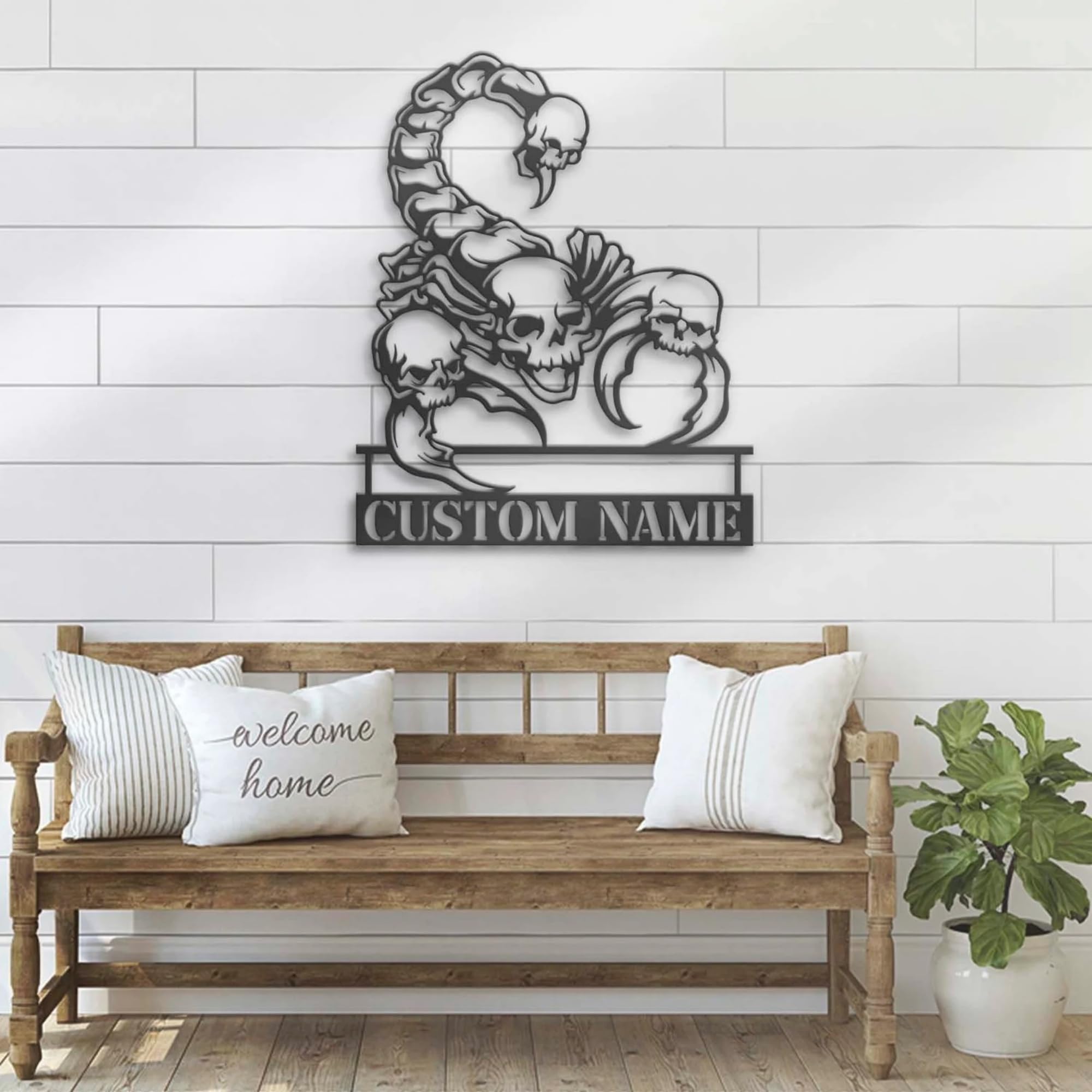 Amerlijia Custom Skull Scorpion Metal Wall Art Led Light Personalized Skeleton Scorpion Lover Name Sign Home Decor Halloween Nur