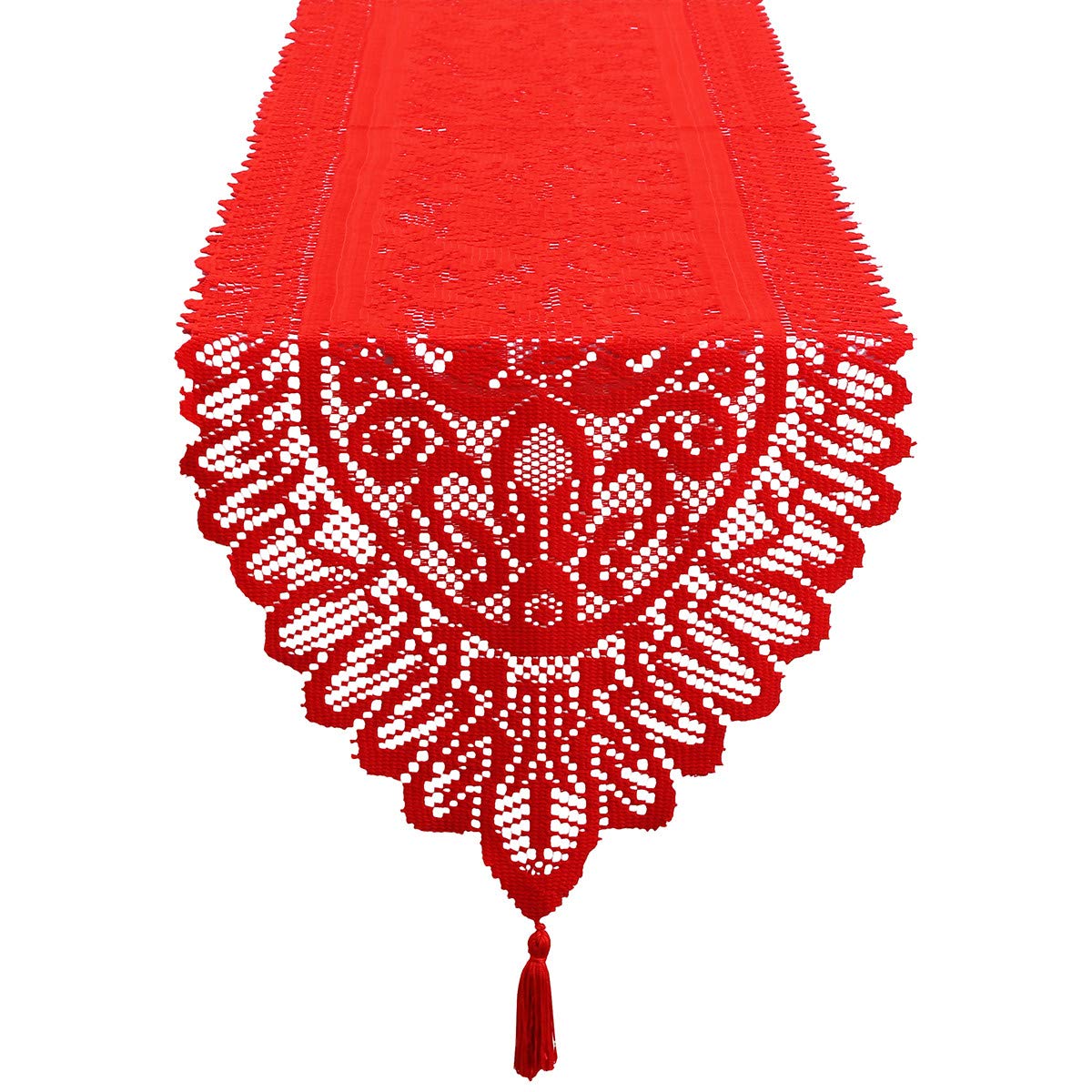 Mookaitedecor Lace Table Runner For Wedding Party Coffee Table Decor Red, 13 X 70 Inch
