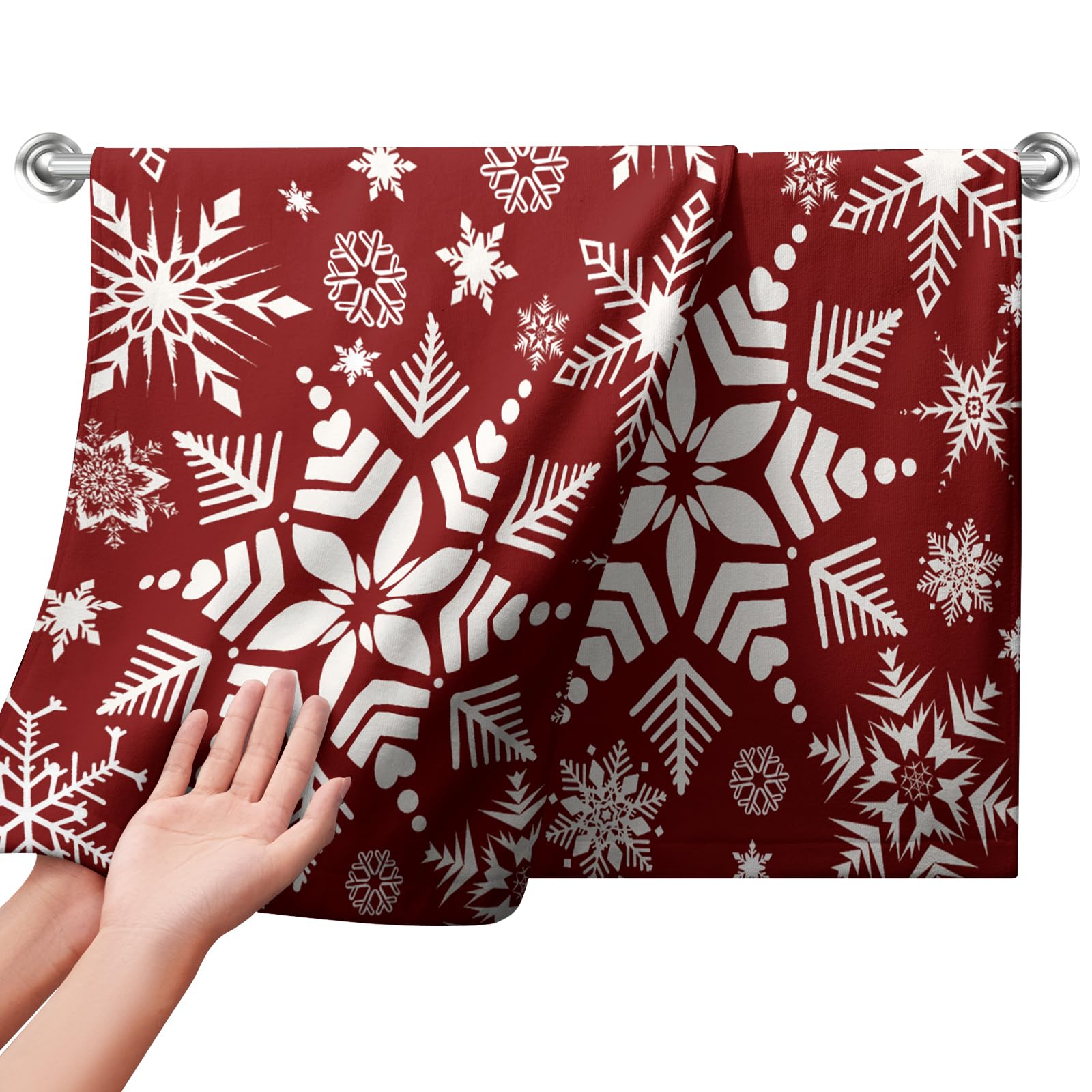 Lealeg Winter Snowflakes Bathroom Hand Towels Red Snow Kitchen Towel Holiday Snowflakes Dish Towels Washcloth Cotton Tea Towel S
