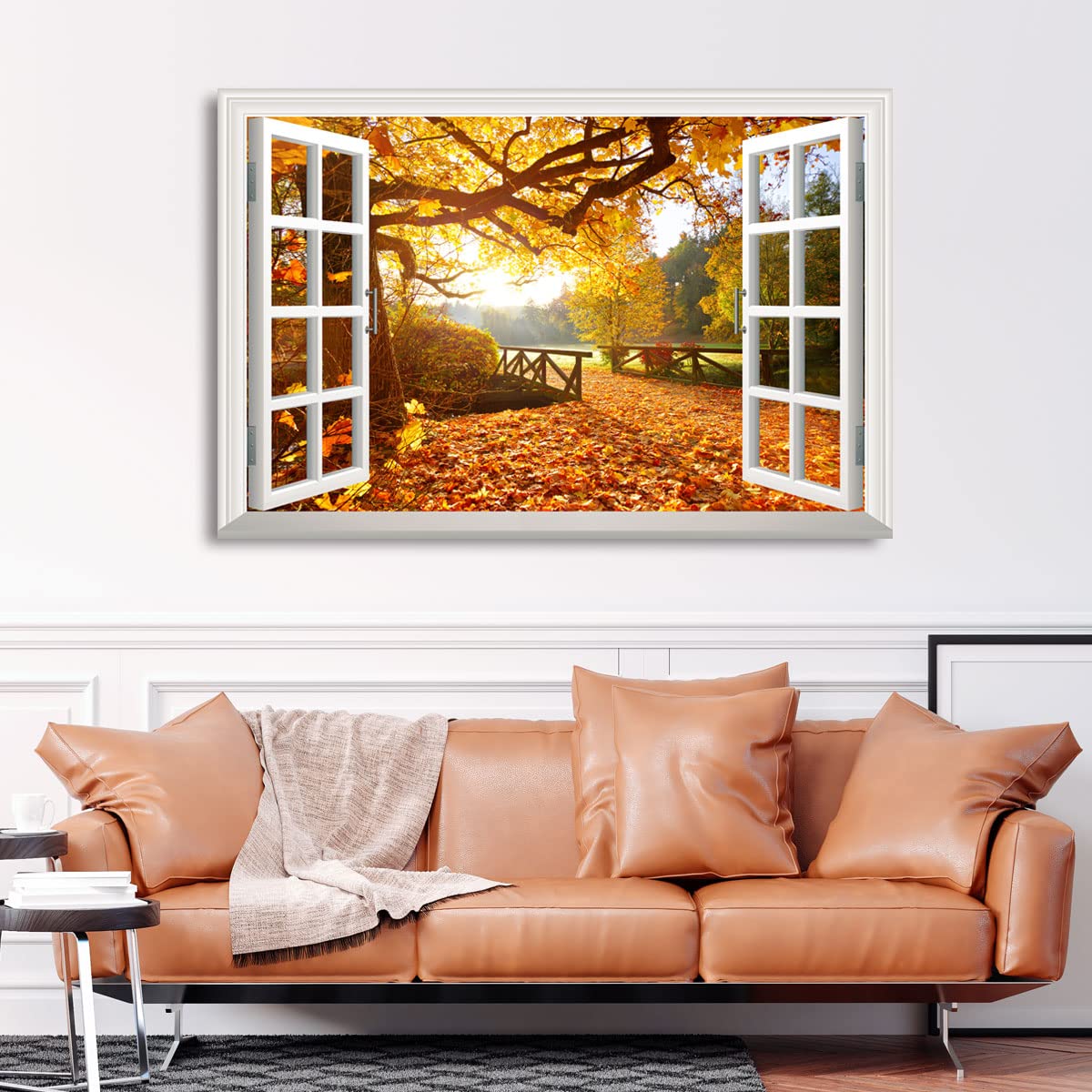 Renditions Gallery Nature Canvas Wall Art Paintings Modern Decorations Bright Autumn Forest Day Glam Romantic Wall Hanging Window View Artwork for Bedroom Office Kitchen - 18''x27'' LT21