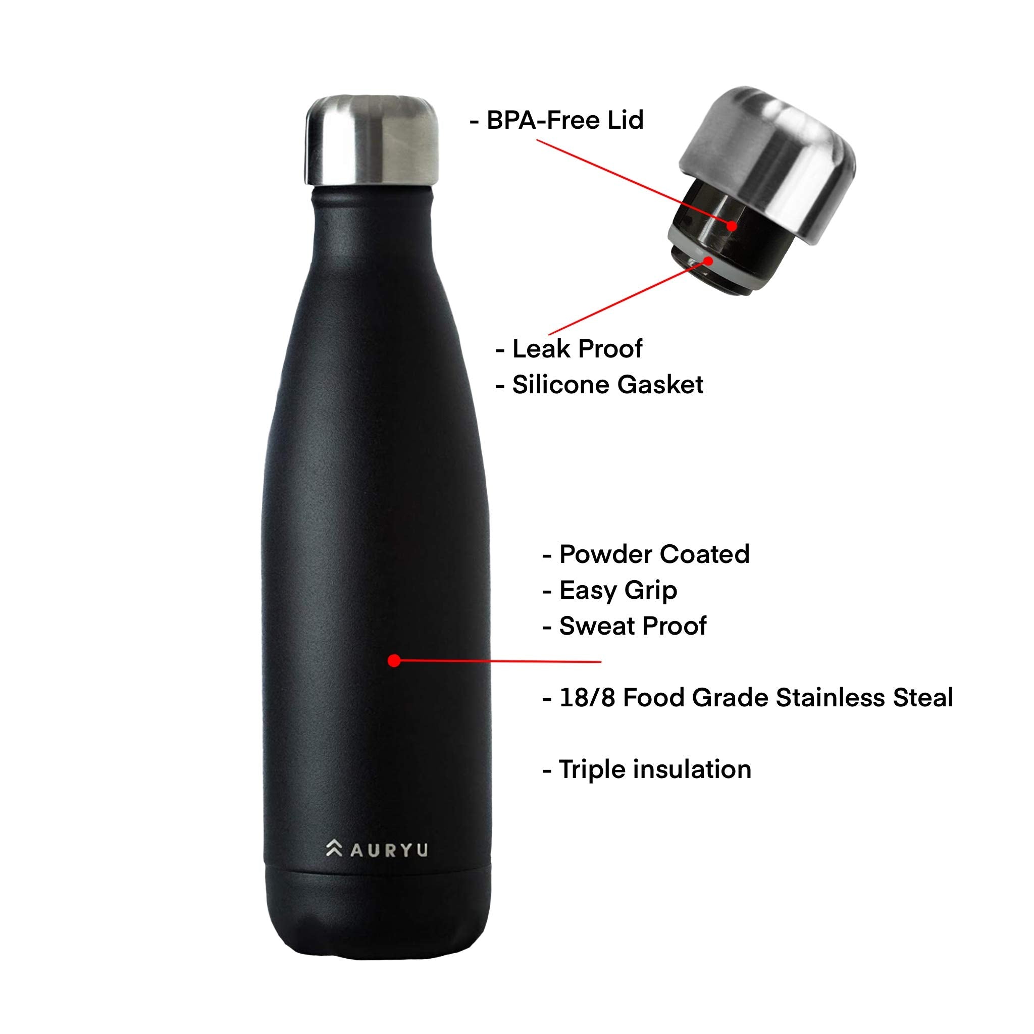 Auryu Make A Difference In The World, Buy Our Best In Class Insulated Water Bottle, Keeps Your Drinks Cold For Up To 24 Hours An