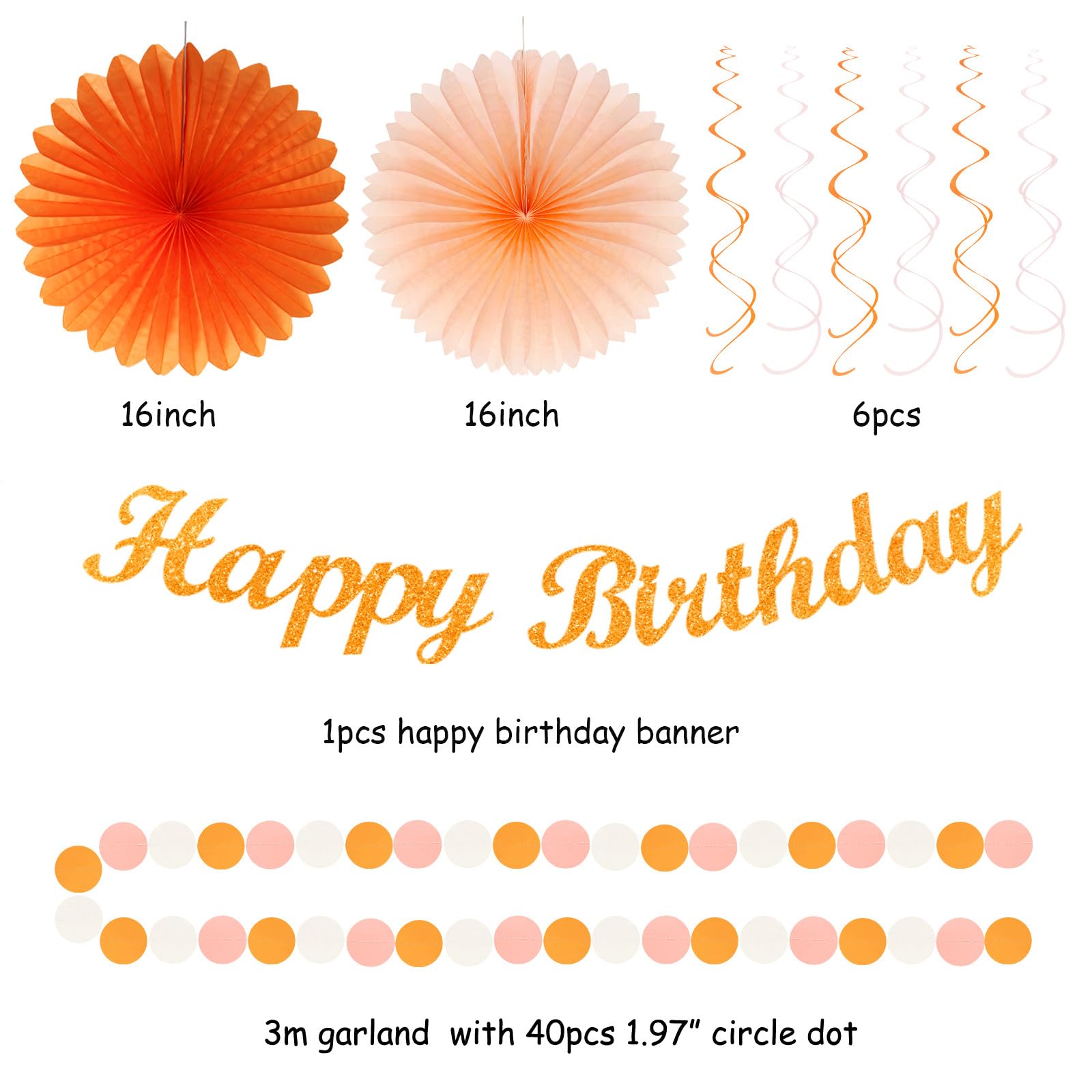 Orange-Beige Fal Boho Birthday Party-Decorations - 21Pcs Autumn One Two Sweet Peach Happy Banner,Girls Groovy Paper Streamers La