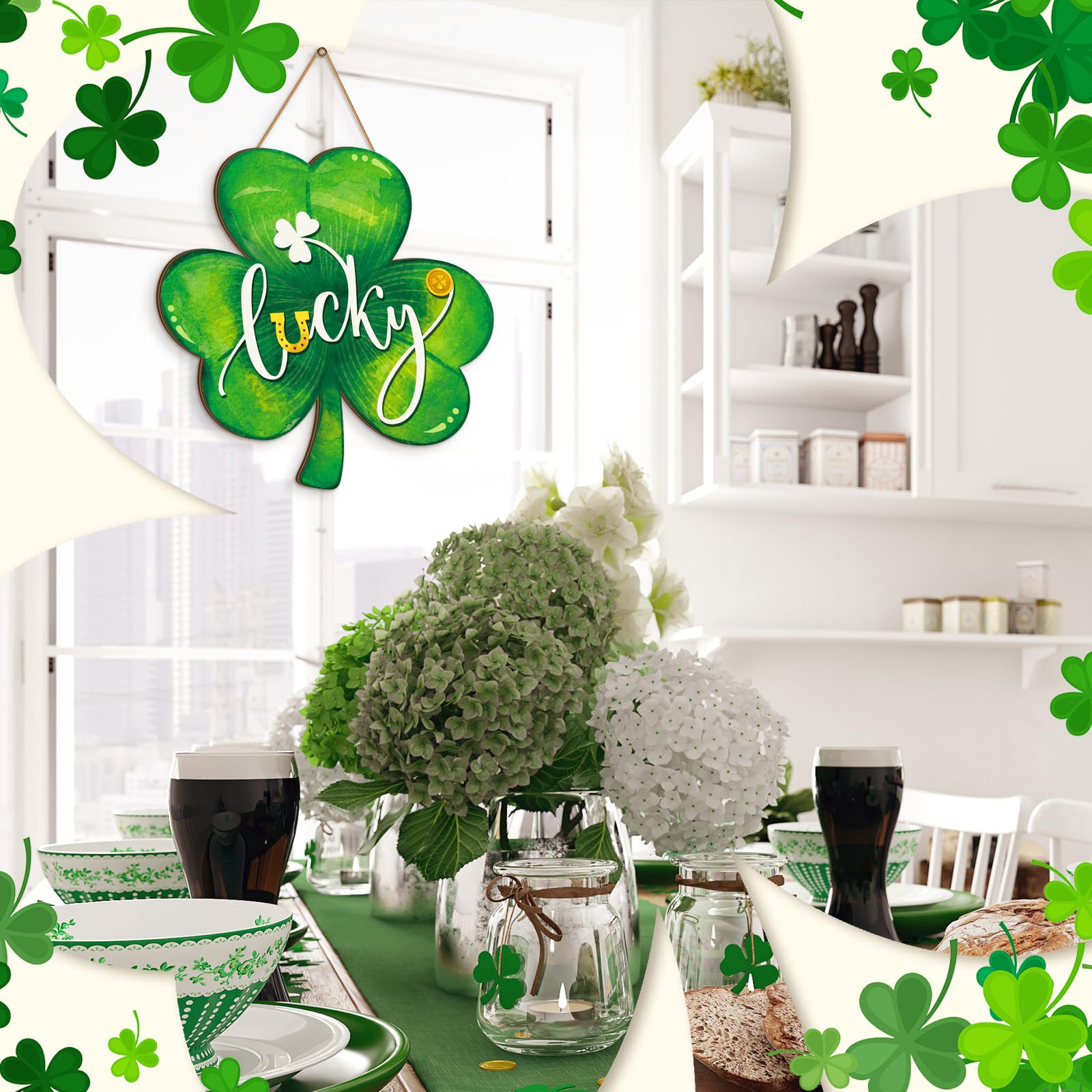 Boao St. Patrick s Day Shamrock Door Hanger Welcome Wooden Hanging Sign Lucky Irish Wood Wreath Decor for Happy St. Patrick s Da