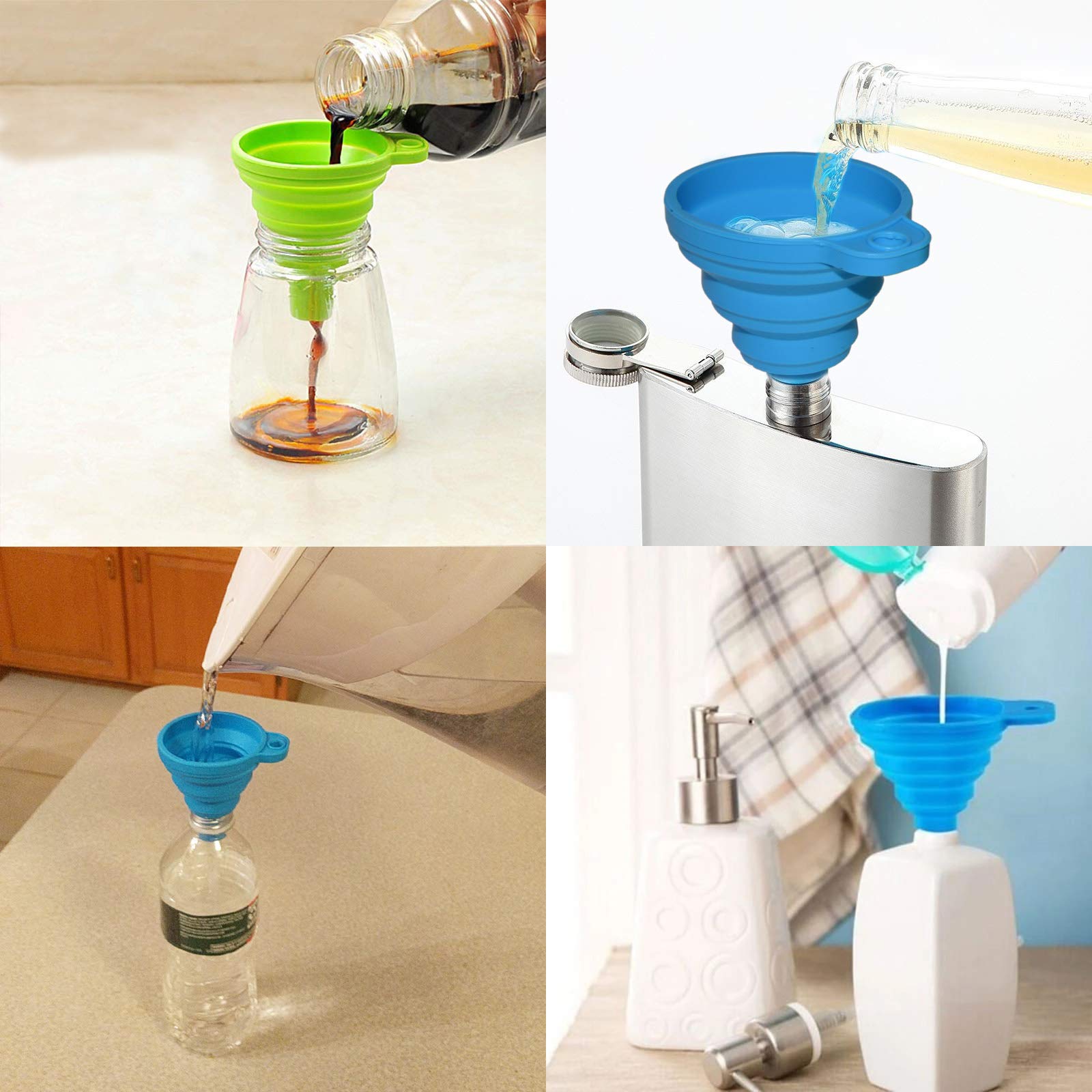 4 Pack Collapsible Silicone Funnels - Reusable, For Refilling Water Bottles, Soap Dispensers, Liquids By Ex Electronix Express