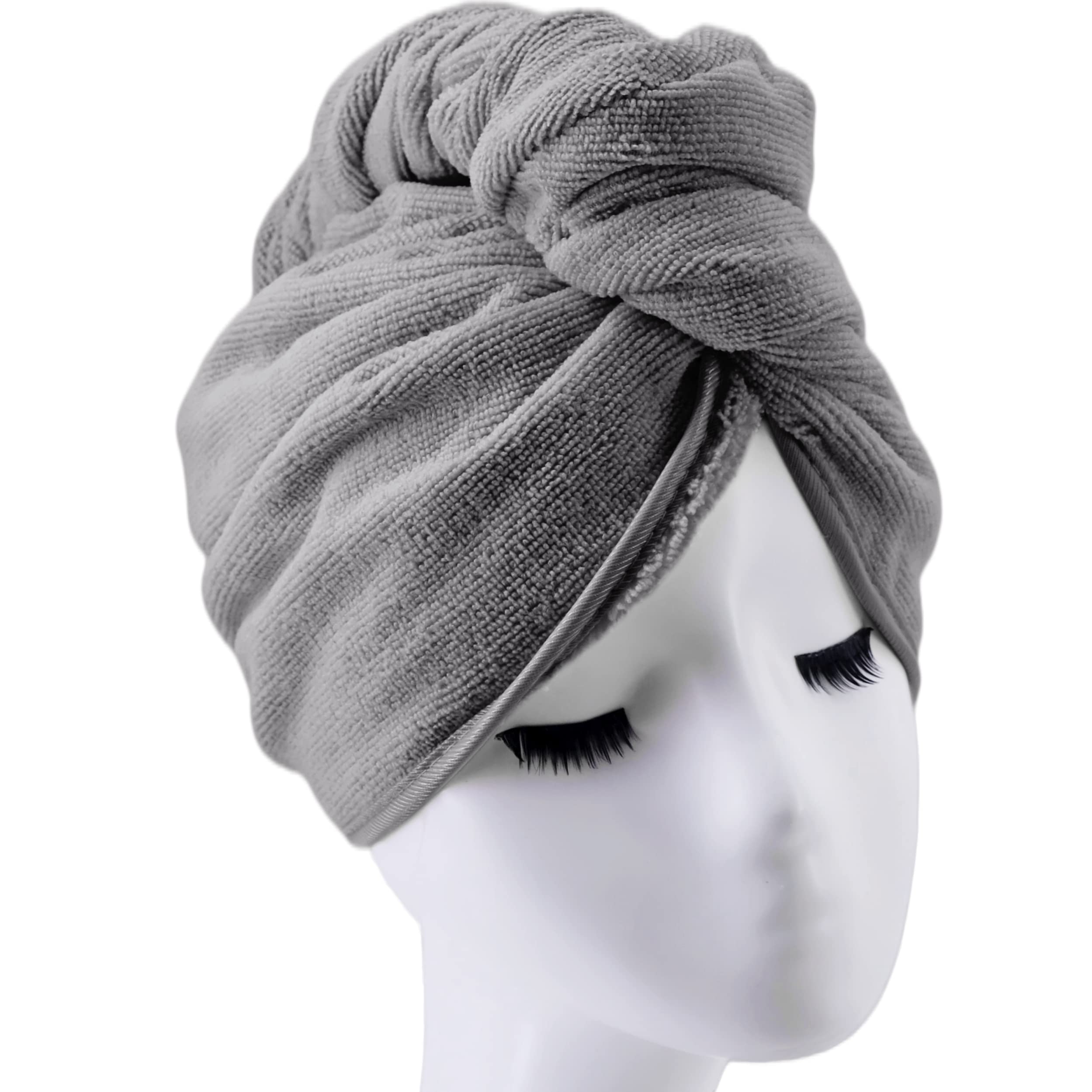 POLYTE Microfiber Hair Turban Wrap Drying Towel (12x28 Large, 2 Dark Gray)