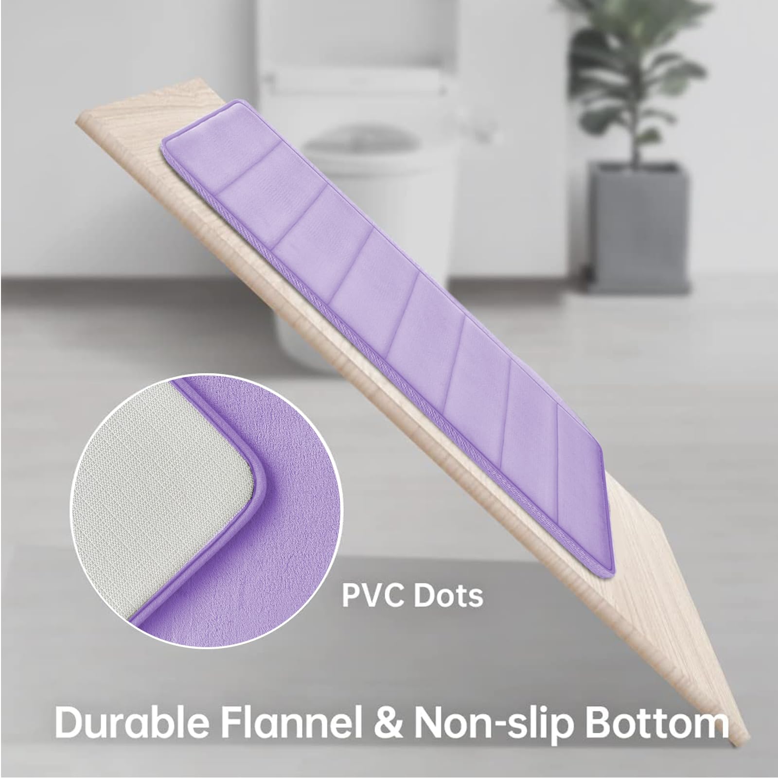 Run Helix Lavender Bathroom Rug Set 3 Pieces Ultra Soft, Striped Non Slip Memory Foam Toilet Mat, Absorbent Plush Shaggy Bath Ma