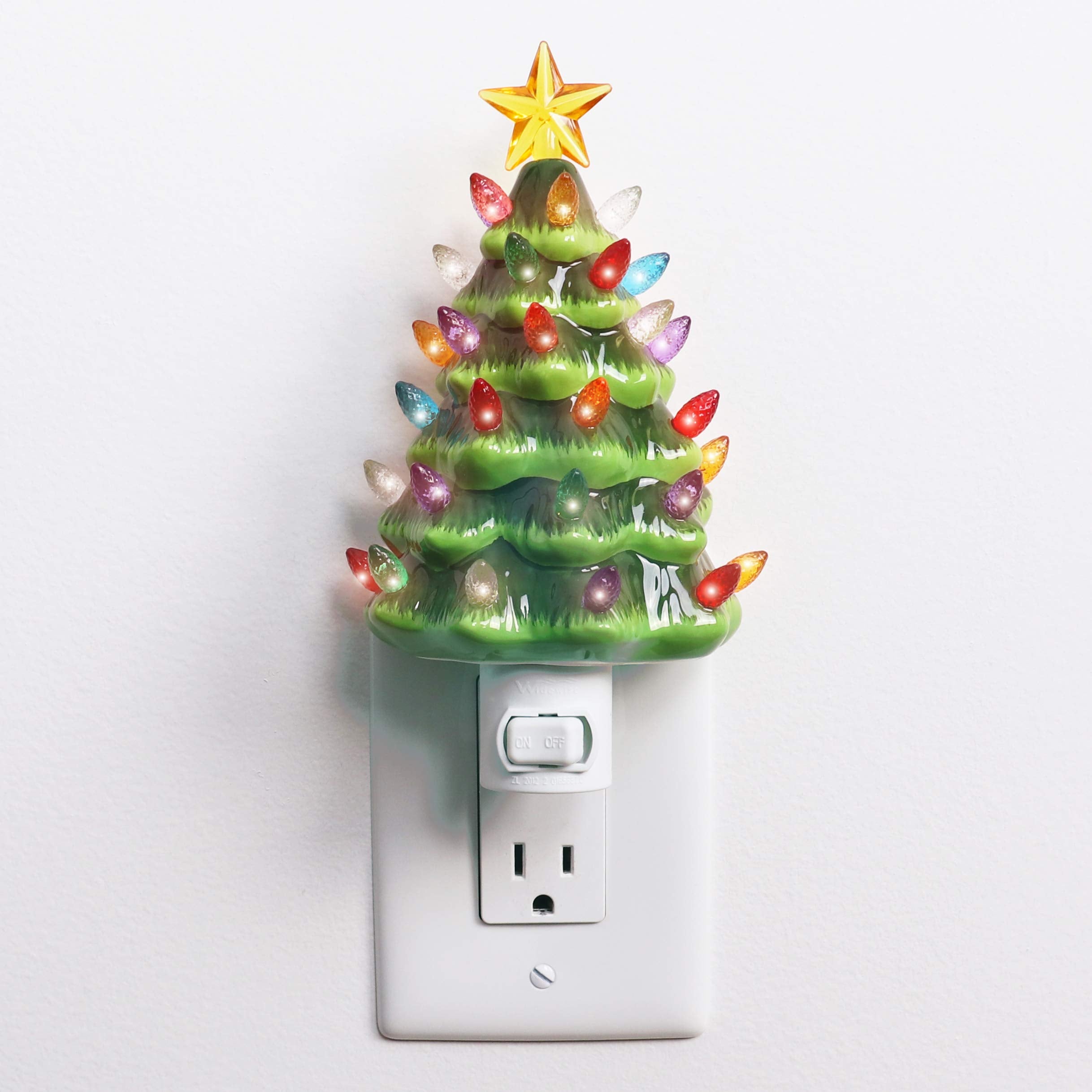 Milltown Merchants Ceramic Christmas Tree Night Light - Plugin Christmas Tree with Lights - Lighted Vintage Ceramic Tree - Mini 