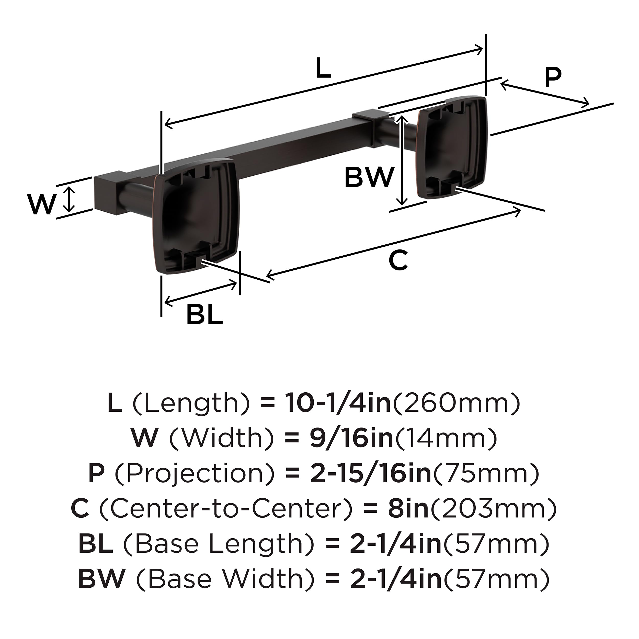 Amerock Stature Oil-Rubbed Bronze 8 Inch (203Mm) Towel Bar, Bh36095Orb