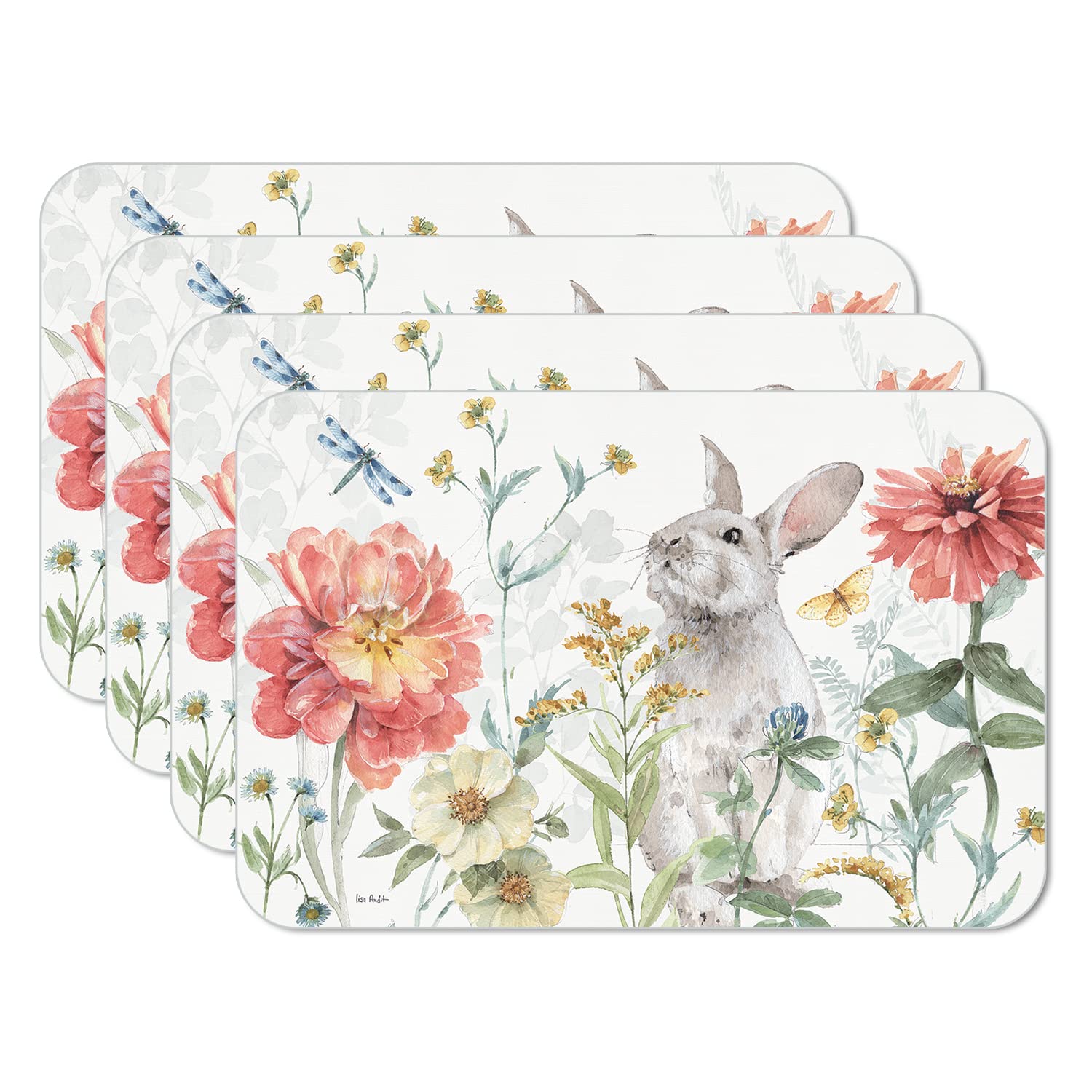 Counterart Spring Meadow Bunny 4 Pack Reversible Easy Care Flexible Plastic Placemat Made In The Usa Bpa Free Easily Wipes Clean