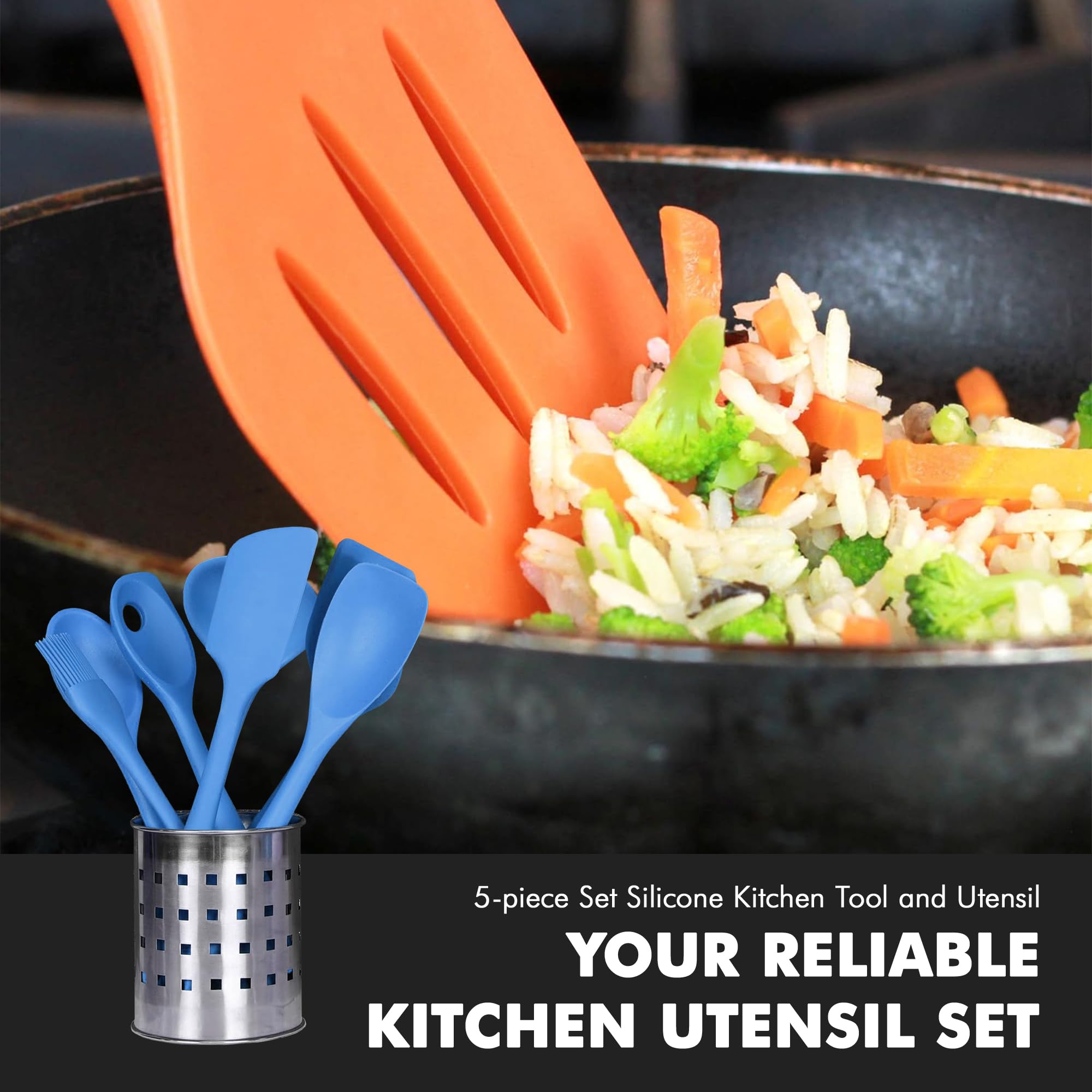 Chef Craft Premium Silicone Kitchen Tool And Utensil, 5 Piece Set, Blue