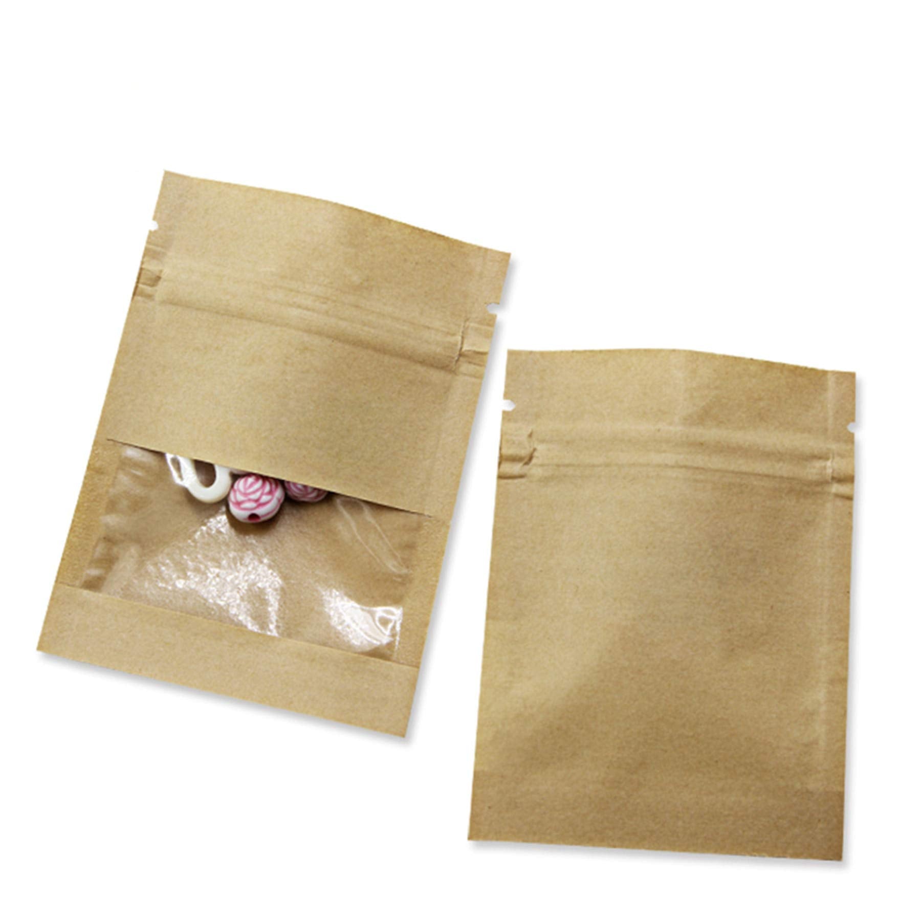 Pabck 100 Pack Clear Window Kraft Paper For Zip Bag Reclosable Lock Seal Food Storage Bags Zipper Lock Resealable Heat Seal Pouc