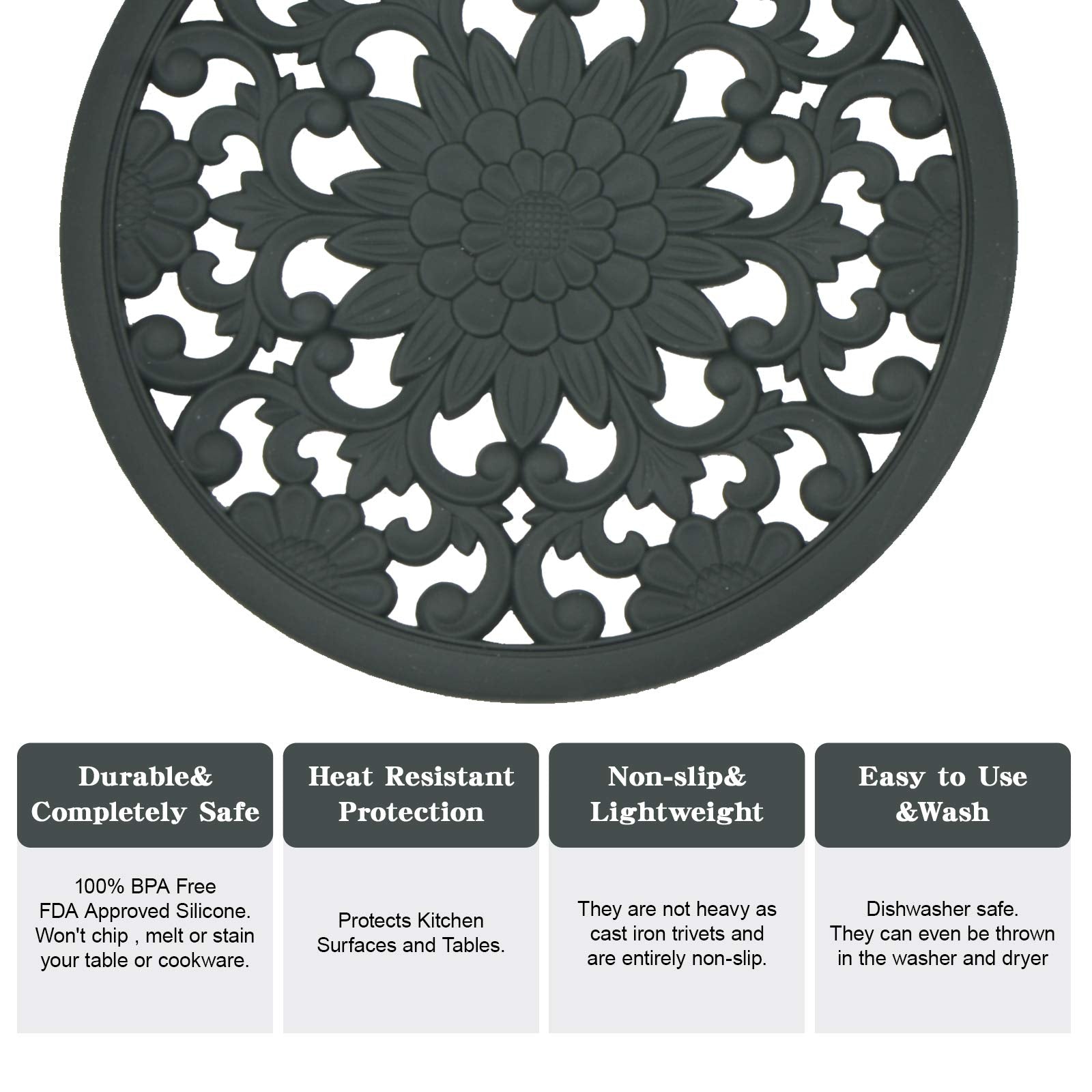 Asfec Silicone Trivet Mat,Set Of 3 Heat Resistant Trivet For Hot Dishes Trivets For Hots Pots And Pans,Trivet Flexible Non Slip