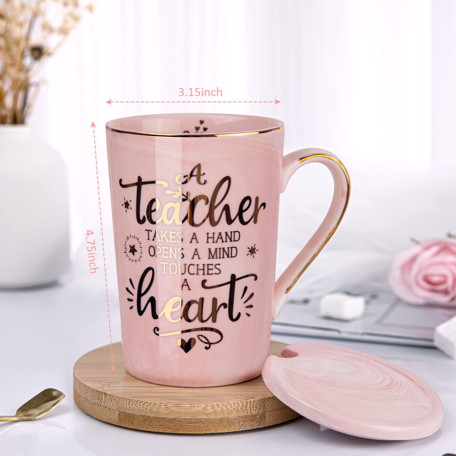 Unique Teacher Appreciation Gifts for Women - Best Teachers Christmas Mug for Teachers from Student, 14Oz Pink Marble Ceramic Go