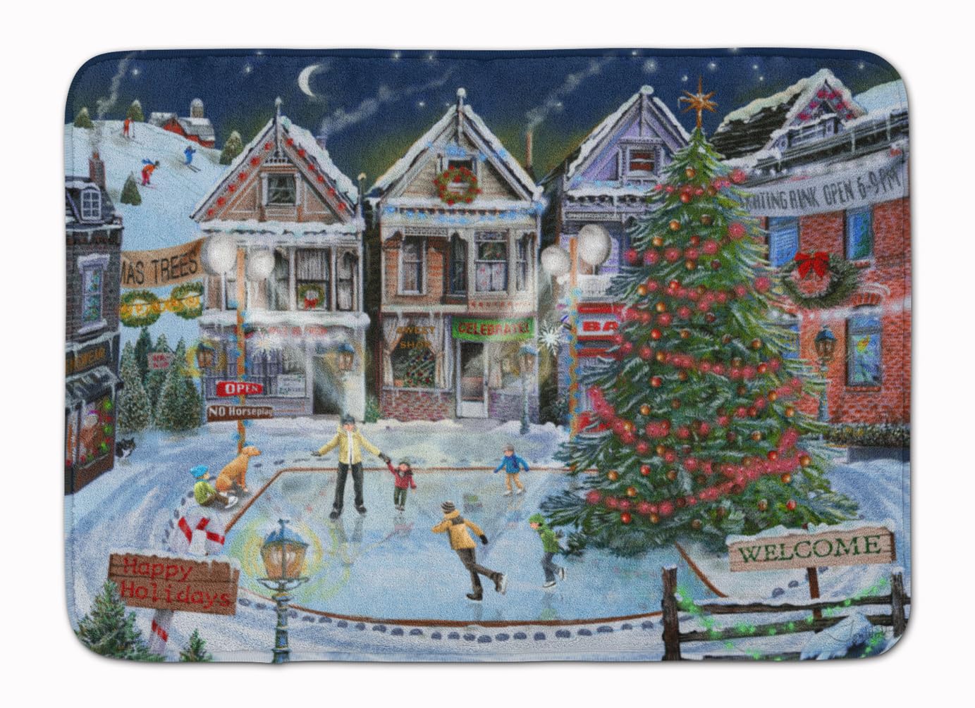 Caroline'S Treasures Christmas Family Skate Night Floor Mat, 19'' X 27'', Multicolor