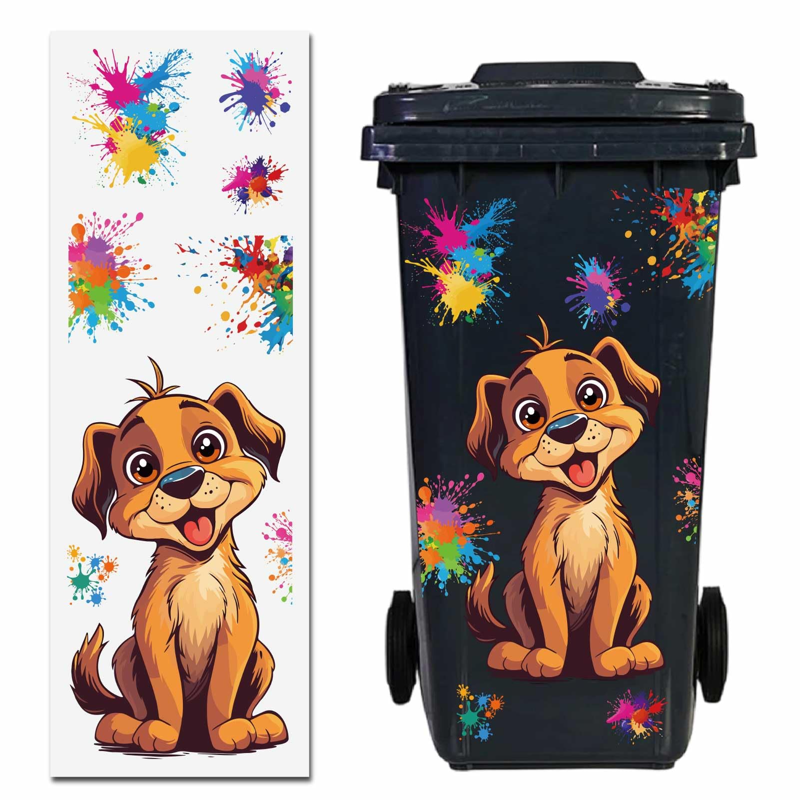 GORGECRAFT Wheelie Bin Stickers 10 x 28 Inch Waterproof Funny Dog Trash Can Decals Animal Dustbin Stickers PVC Self Adhesive Lar