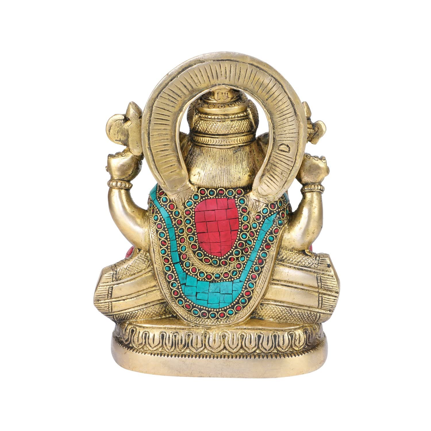 Kartique Brass Ganesh Bhagwan Idol Ganesha Statue Ganpati Murti On Round Base With Multicolor Stone Work