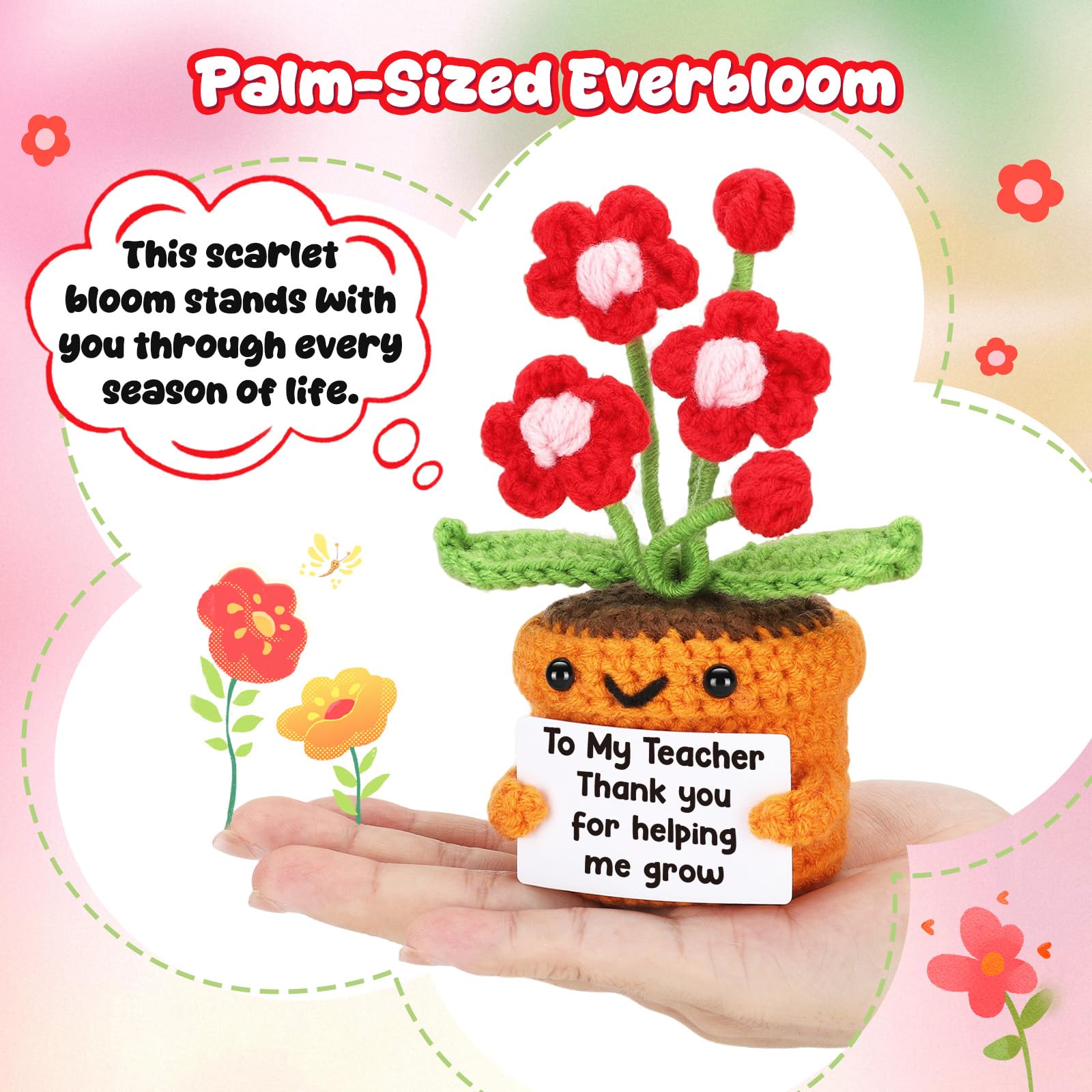Crochet Flower Teacher Gift - Thank You Gift for Teacher, Preschool, Kindergarten, Daycare, Christmas Valentine s Day - Cute Han